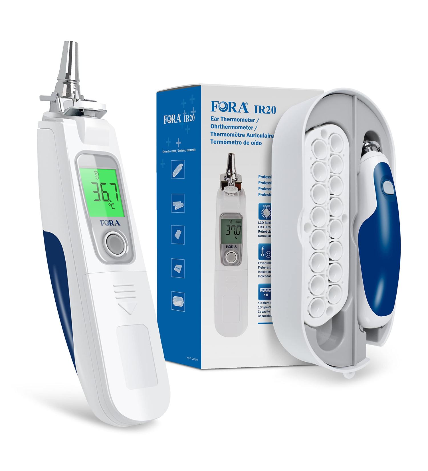 Fora IR20C Infrared Ear Thermometer - Medical Quality 16 Protective Caps Easy to Clean Durable Design - Buy Online on GoSupps.com