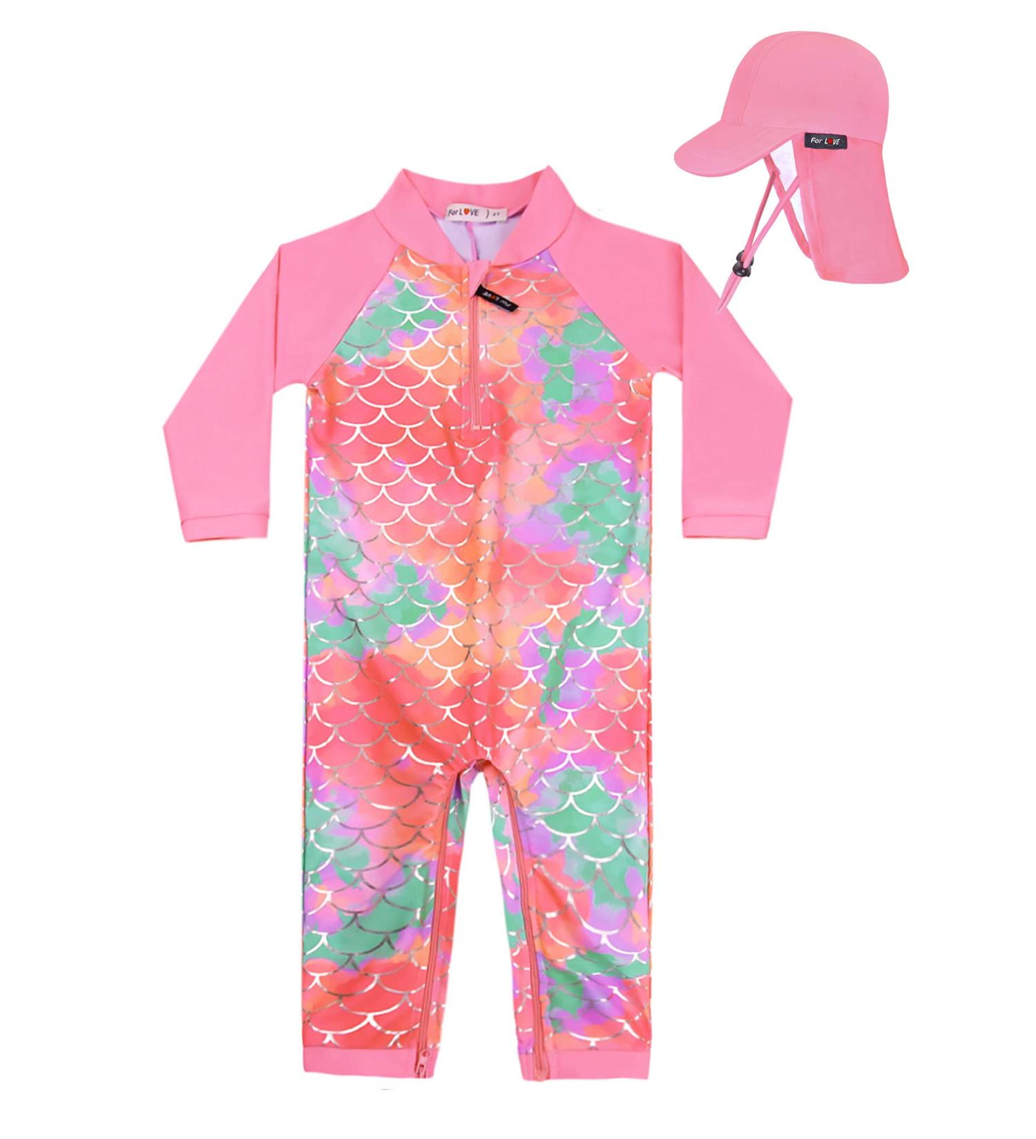 weVSwe Baby Girl Swimming Costume UV Protection Rash Guard Swimsuit with Sun Hat 0-3 Years - Fish Scales Design - Buy Online on GoSupps.com