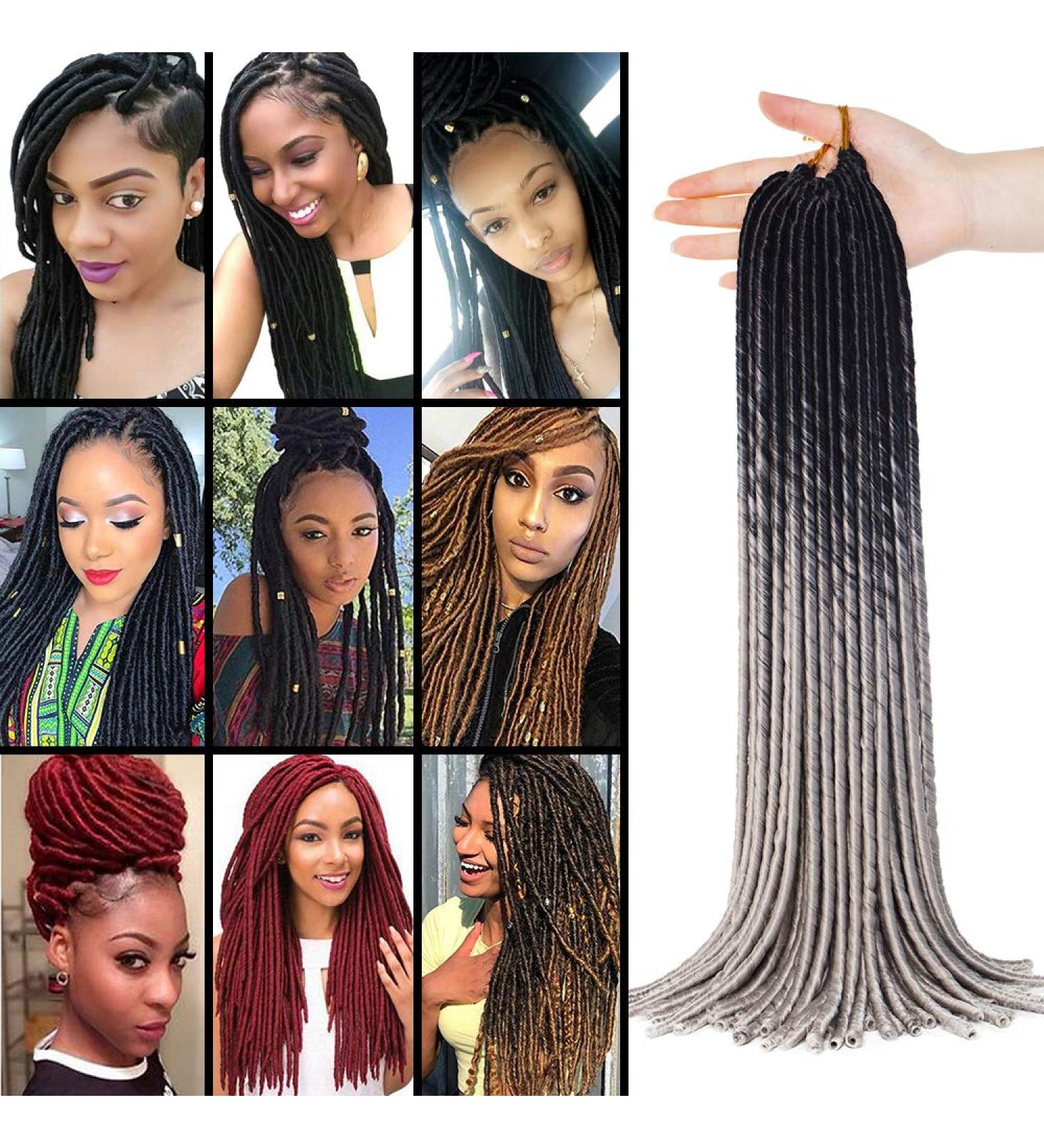 Tess Braids Extensions - Ombre 20 Twist Crochet Braiding Hair (100g) - Smooth Faux Locs | Black/Dark Gray | 20 Strands/Pack - International Shipping Available - Buy Online on GoSupps.com