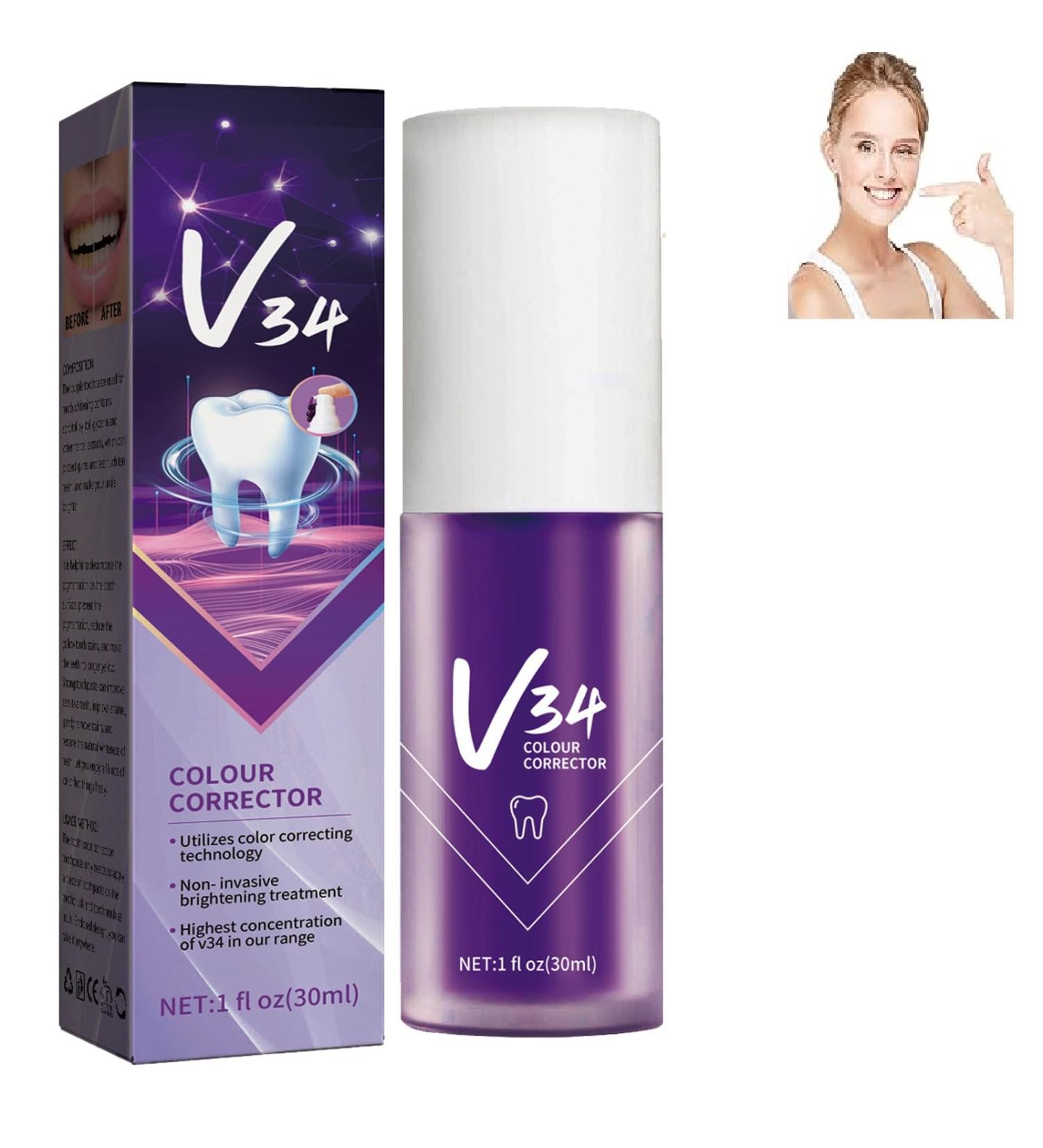 V34 Lila Toothpaste - Color Correction & Whitening Foam for Beautiful Teeth | Shop Internationally - Buy Online on GoSupps.com