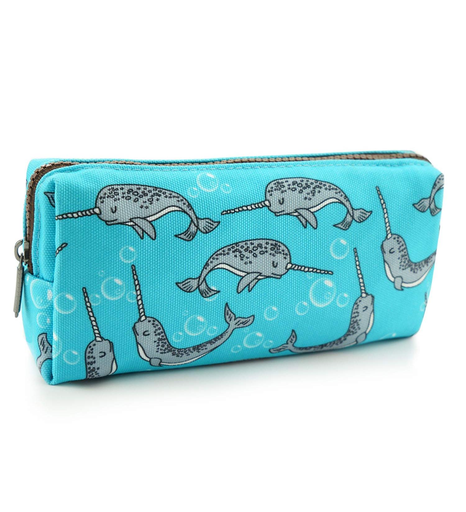 Narwhal Canvas Pencil Case | Stylish Pen Bag & Makeup Pouch for Students | International Shipping Available - Buy Online on GoSupps.com