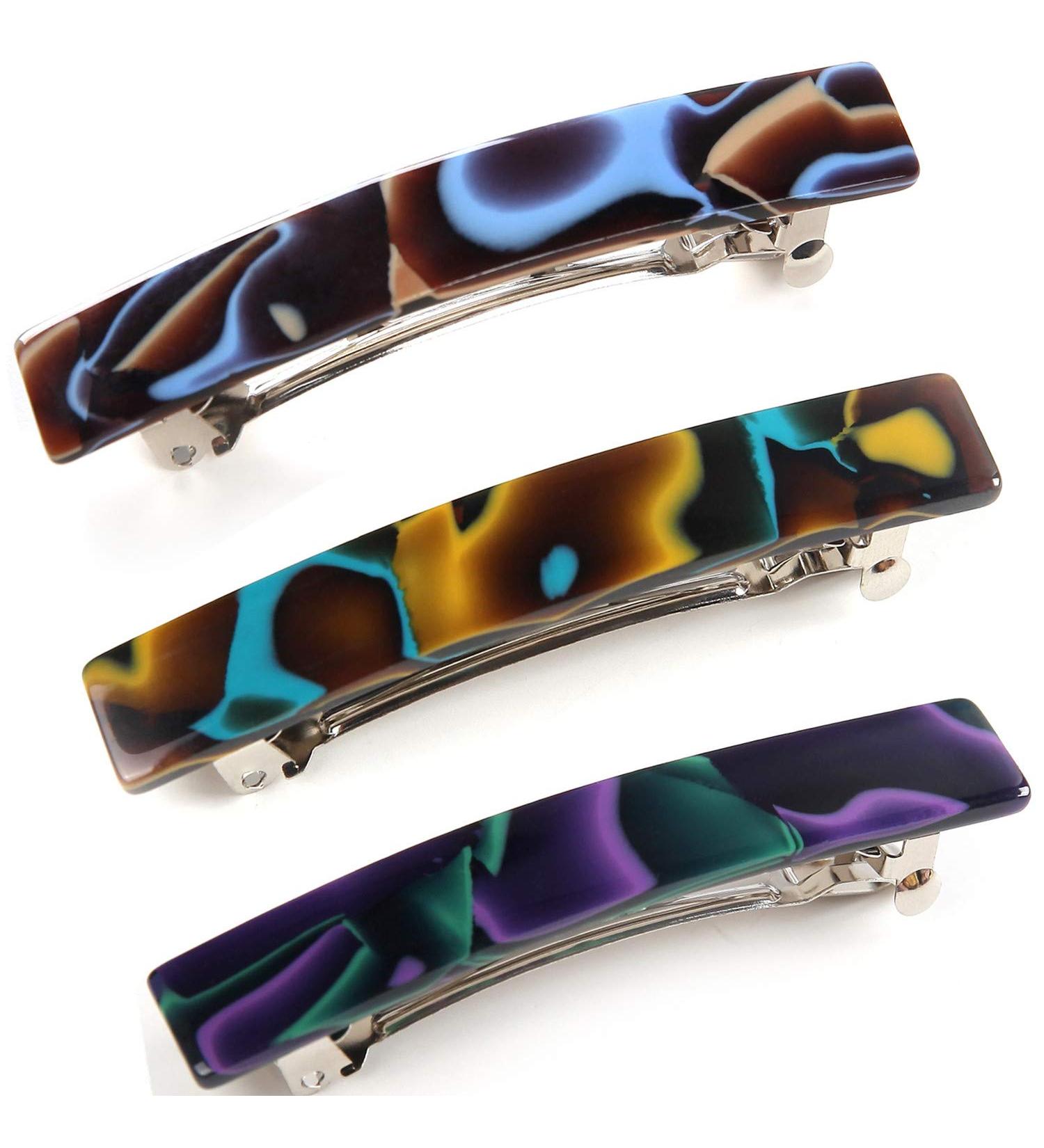 3-Piece Automatic Hair Clips for Women - Small French Shield Clips in Marble Periwinkle Turquoise & Amethyst - Ideal for Thin & Medium Hair - Buy Online on GoSupps.com