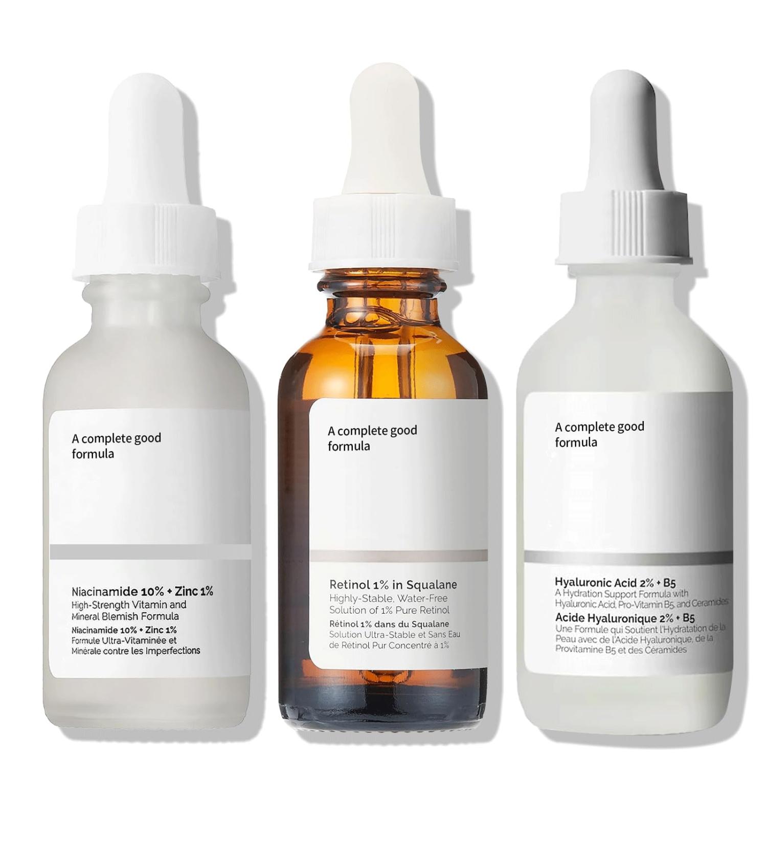 3PC Facial Serum Set for Women | Niacinamide 10% + Zinc Hyaluronic Acid 2% + B5 Retinol Serum | Acne & Pore Reduction Skincare Kits - Buy Online on GoSupps.com