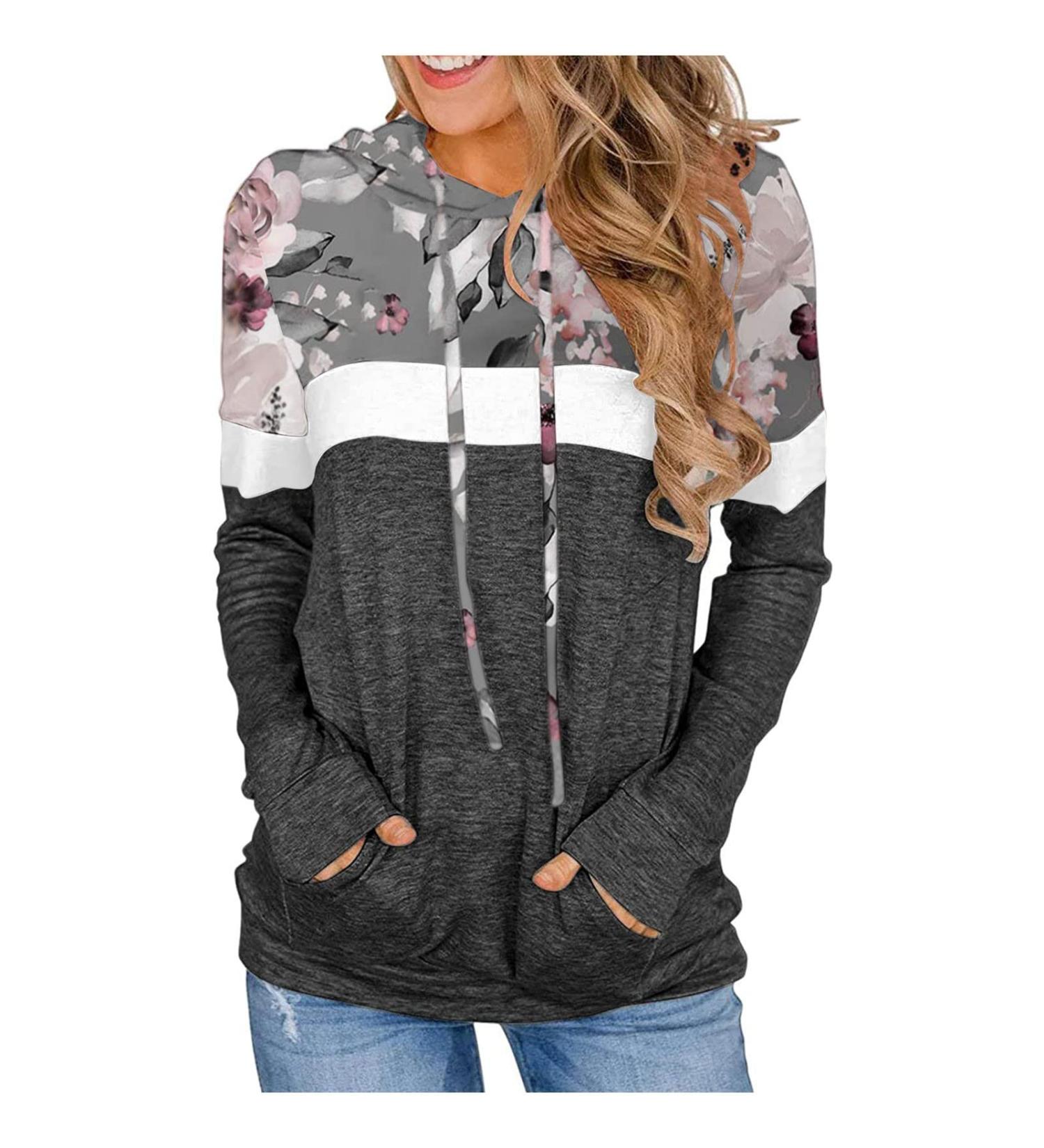 Women's Color Block Pullover Hoodie with Pockets - Dark Gray - Size Large - Buy Online on GoSupps.com