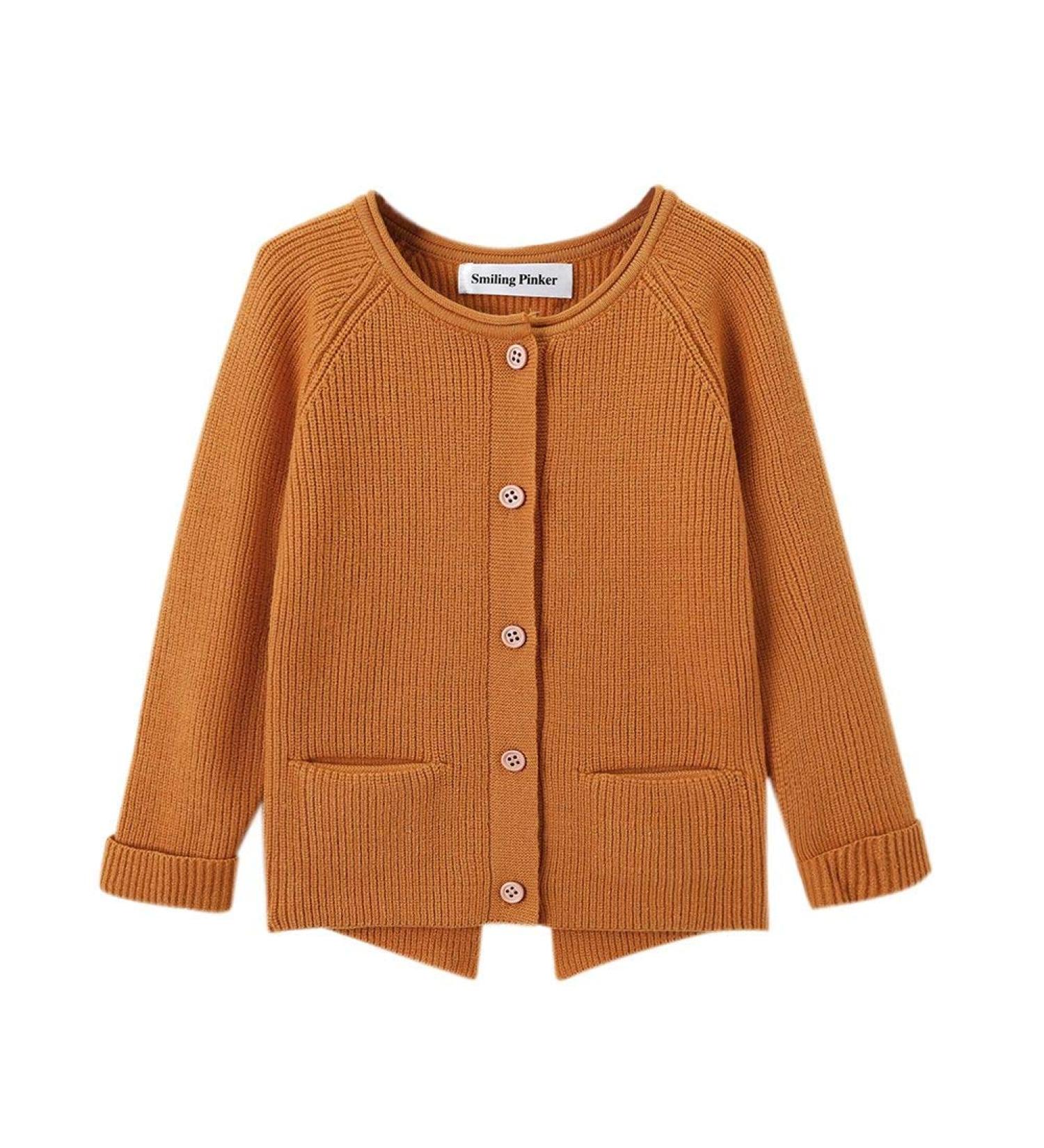 SMILING PINKER Toddler Girls Knit Cardigan 12-24 Months Camel - Soft Warm Sweaters with Pockets - Buy Online on GoSupps.com