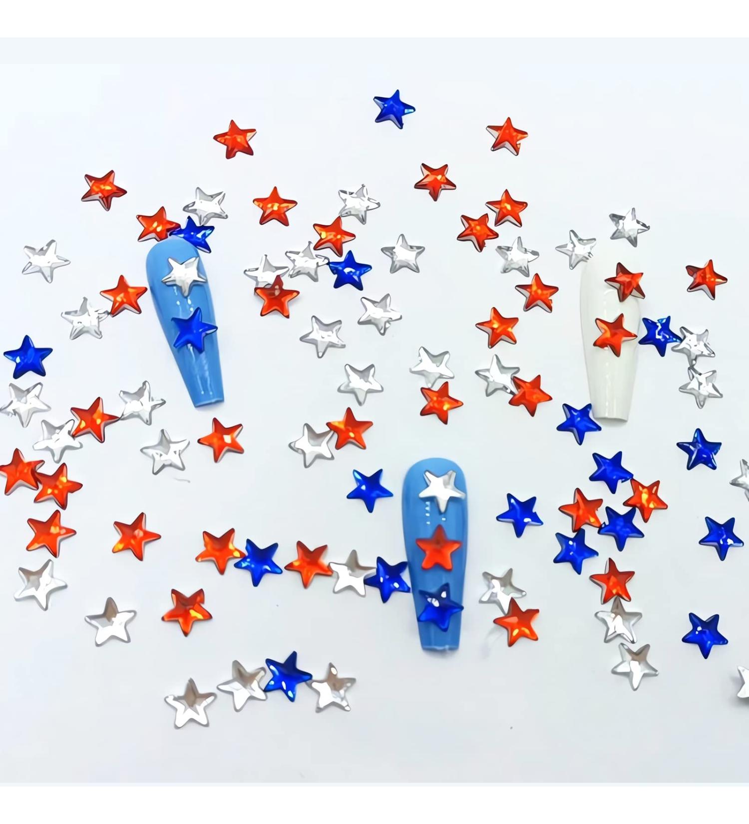 60PCS Red Blue White Star Nail Charms | 3D Nail Gems for DIY Patriotic Nails - Buy Online on GoSupps.com