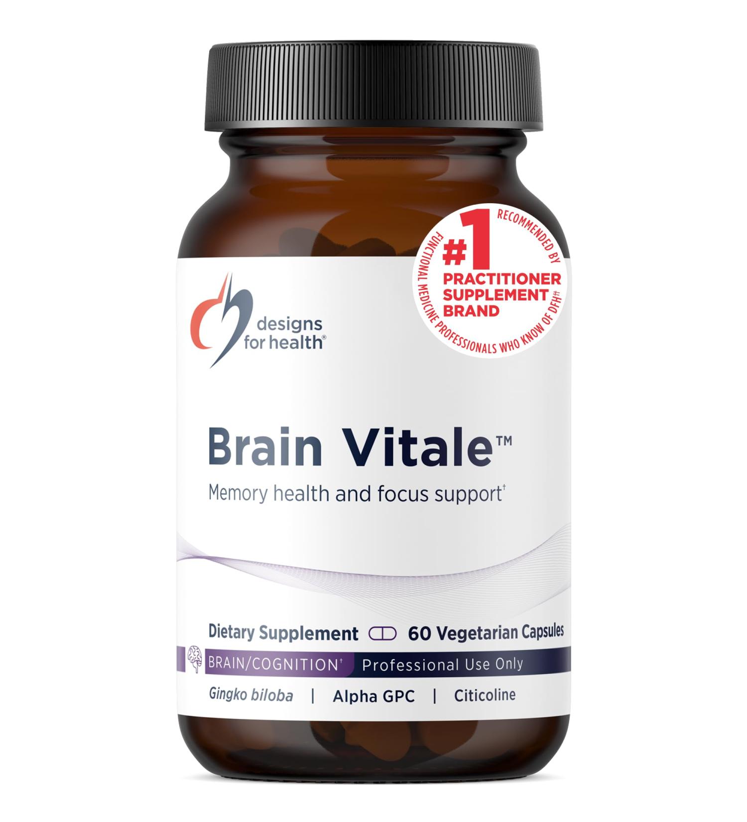 Designs for Health Brain Vitale with Cognizin Citicoline - 'Nootropic' Supplement to Help Support Cognition Mood + Memory with GPC Choline Ginkgo + Acetyl L Carnitine HCL (60 Capsules) - Buy Online on GoSupps.com