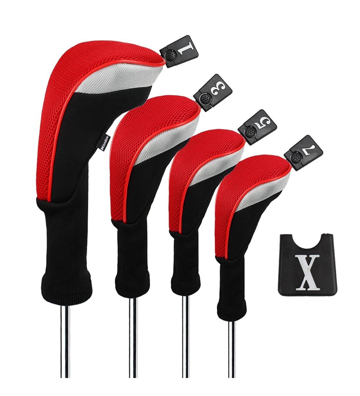 Andux 460cc Golf Driver Wood Head Covers 4pcs/Set - Long Neck with Interchangeable No. Tags, Red - Buy Online on GoSupps.com