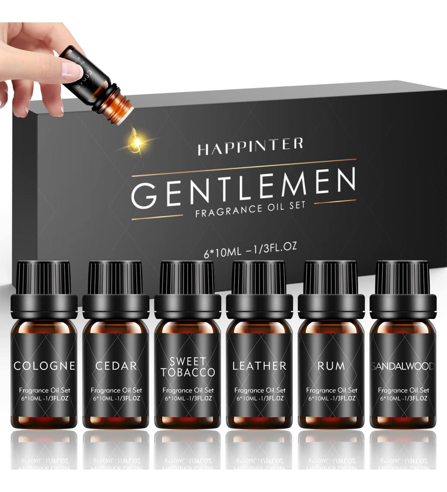HAPPINTER Men Essential Oil Set - 6x10ML Sandalwood, Cedar, Leather, Cologne, Bay Rum, Sweet Tobacco Fragrance Oils - Aromatherapy for Diffusers - Buy Online on GoSupps.com