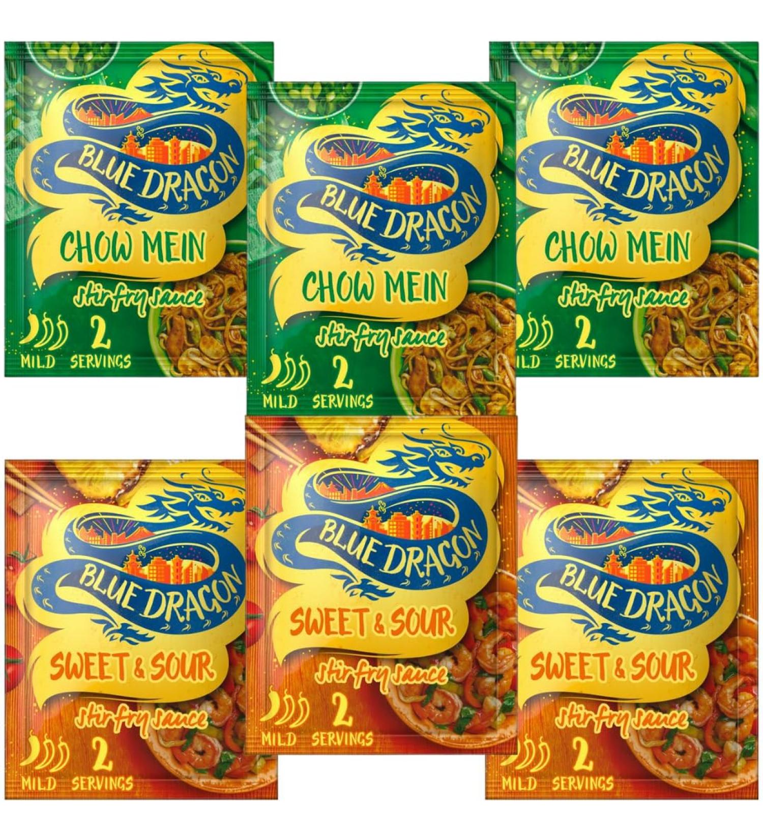 Sweet & Sour Stir Fry Sauce 120g x3 with Chow Mein Stir Fry Sauce 120g x3 - Bundle Consisting of Blue Dragon x 6 Pack - Buy Online on GoSupps.com