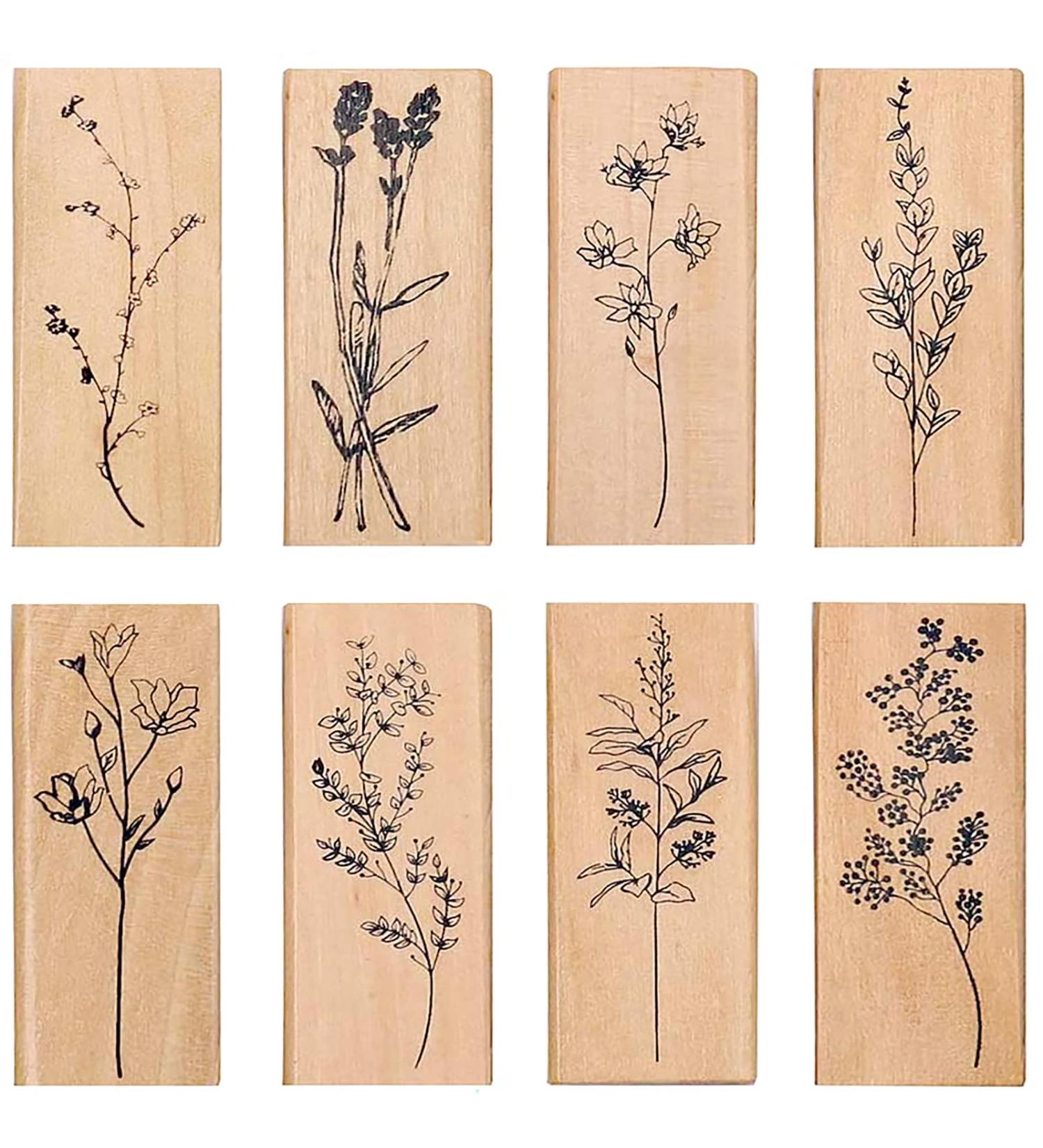 Dizdkizd 8-Piece Plant and Flower Wooden Rubber Stamp Set for DIY Crafts and Scrapbooking - Buy Online on GoSupps.com