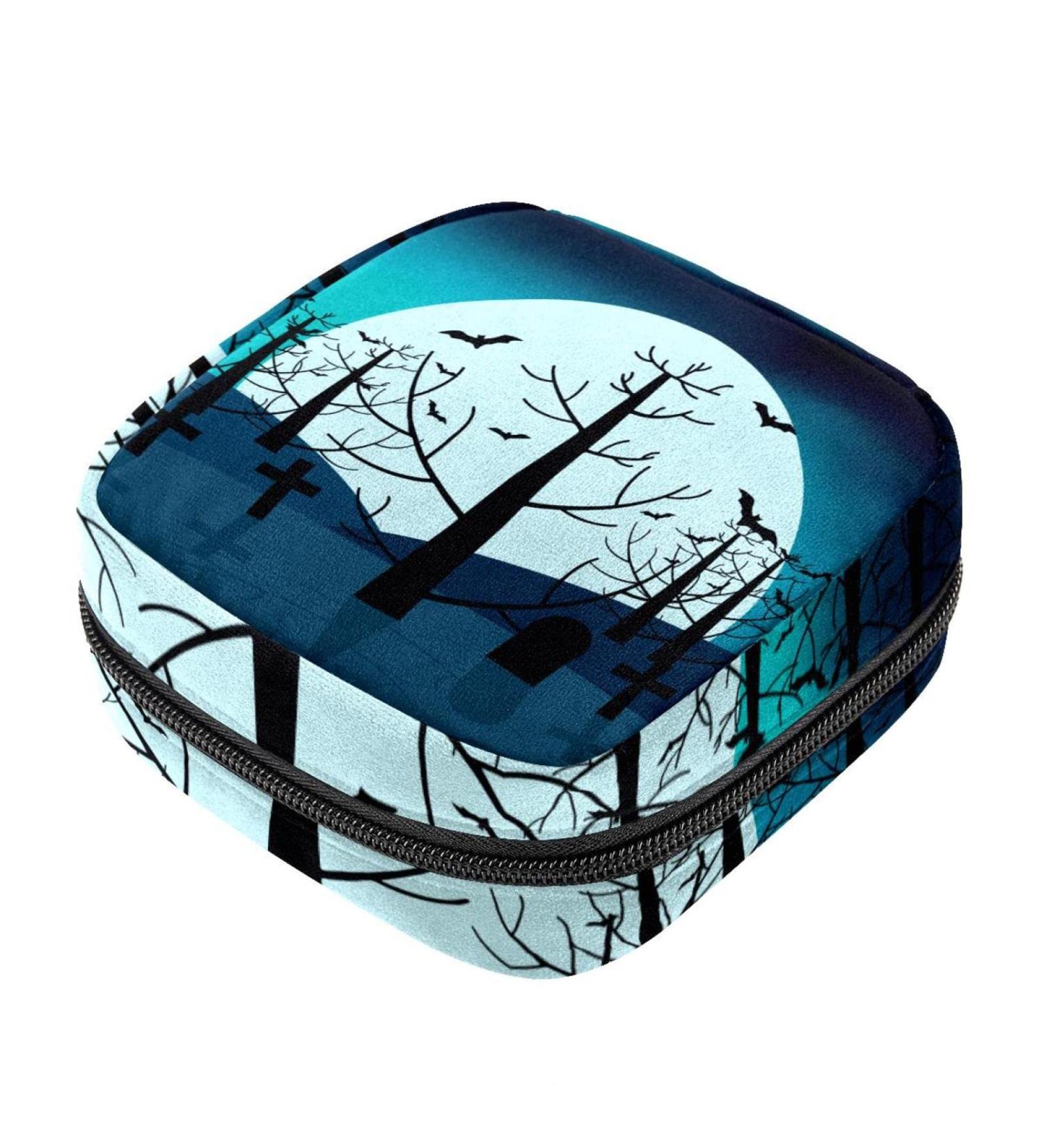 Menstruation Pad Bag with Zipper - Stylish Tampon & Napkin Bags for Women & Girls | Moonlight & Halloween Designs - International Shipping - Buy Online on GoSupps.com