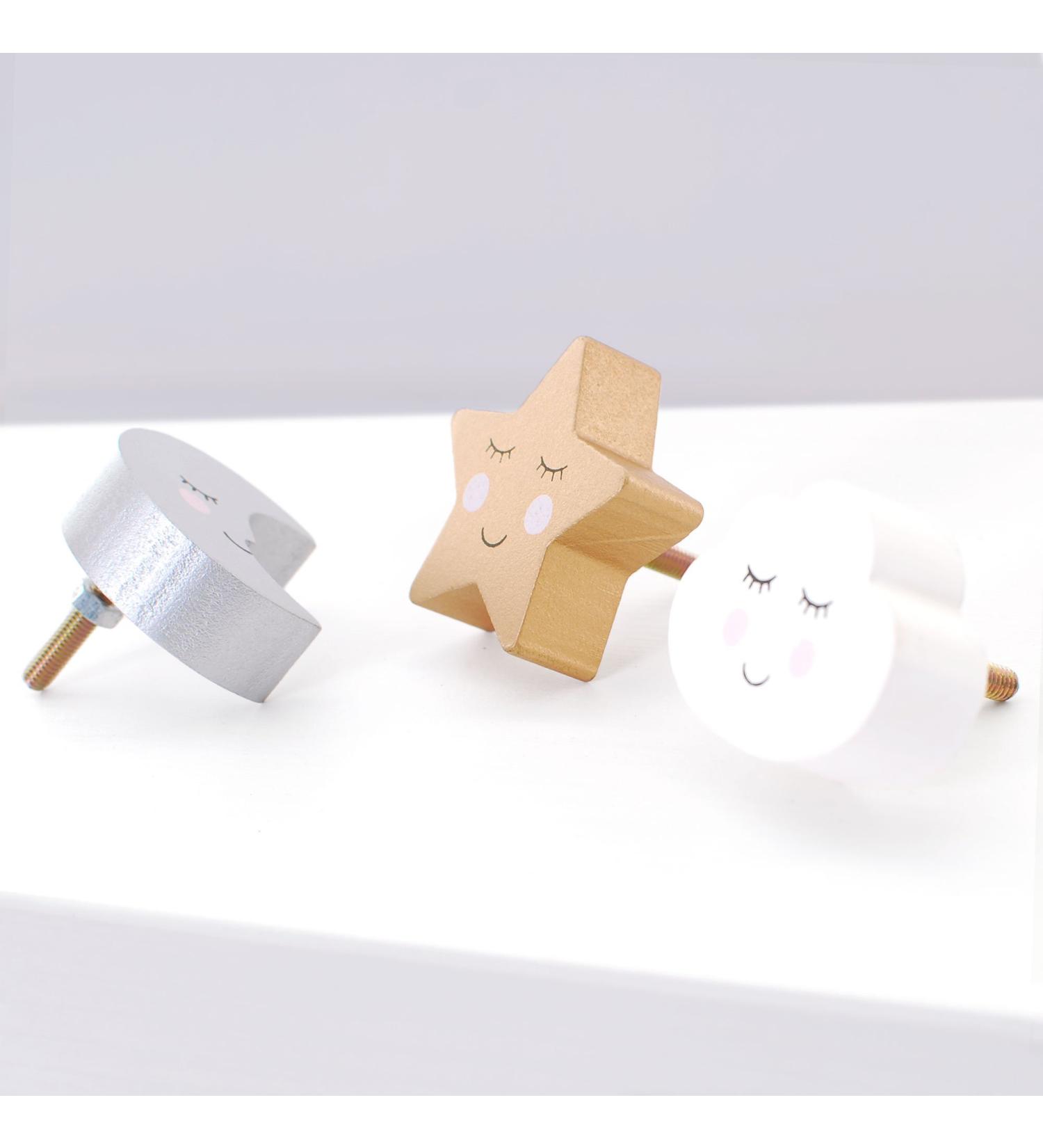 Smiling Cloud Moon & Star Decorative Drawer Knobs for Kids Room - Set of 3 - International Shipping - Buy Online on GoSupps.com