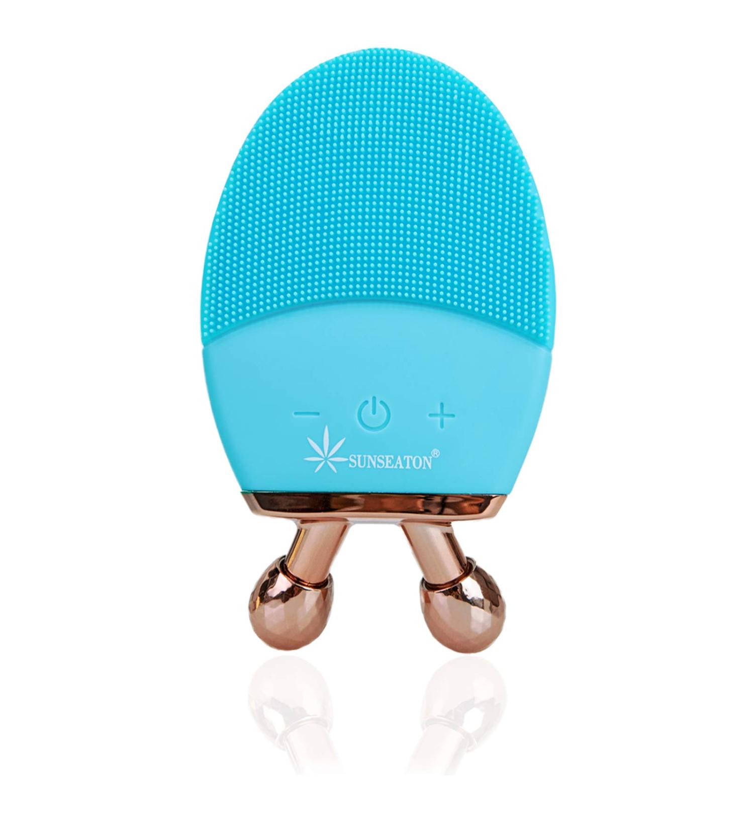 Sunseaton Sonic Face Cleaning Brush - Multifunction Silicone Electric Massager with Double Roller - Blue - Buy Online on GoSupps.com
