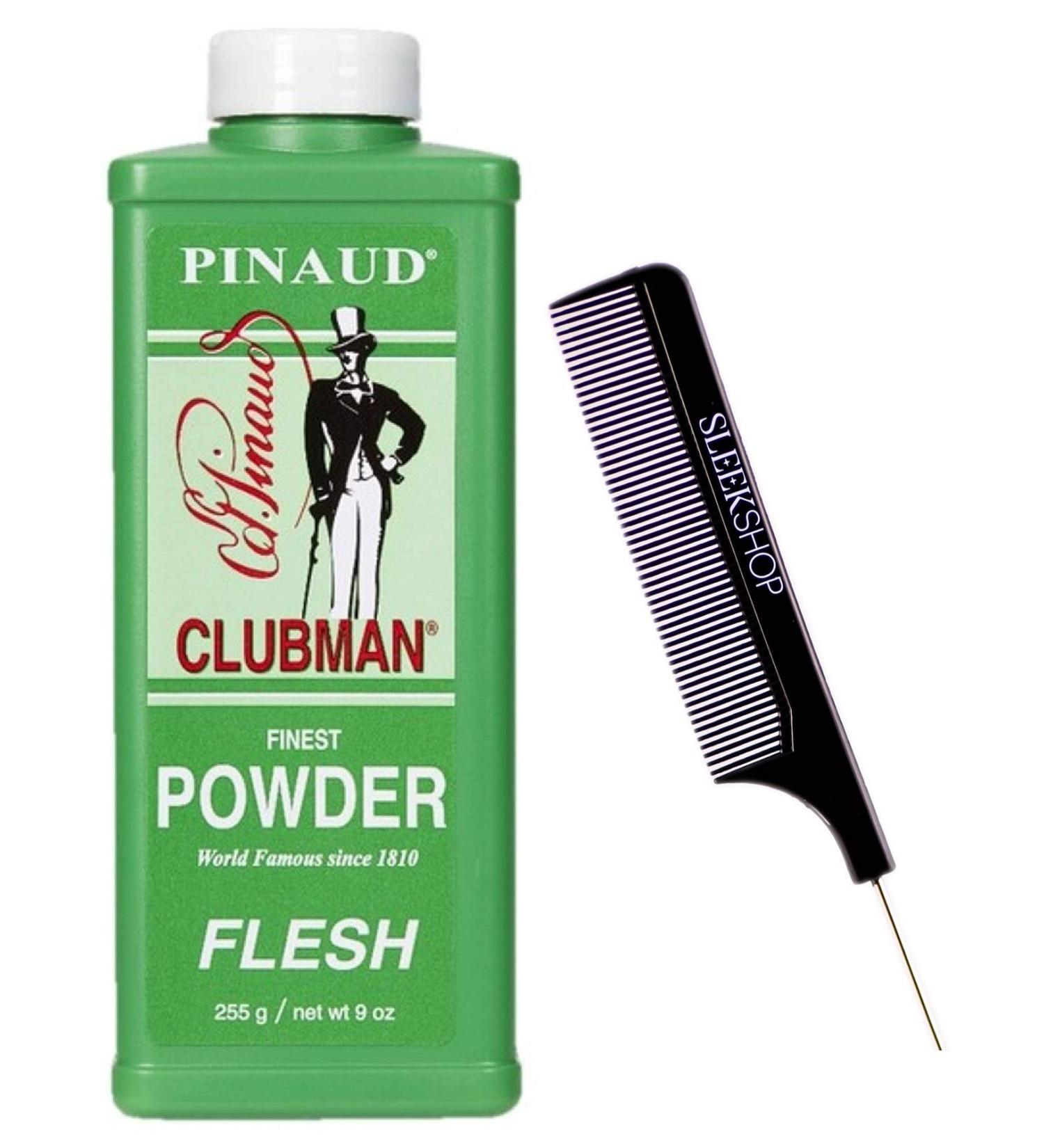 Pinaud Clubman Since 1810 FINEST POWDER Talc (w/Sleek Comb) Micro Fine  Control Dry  Itchy Skin  Zinc Oxide (FINEST  FLESH - 9 ounce size)
