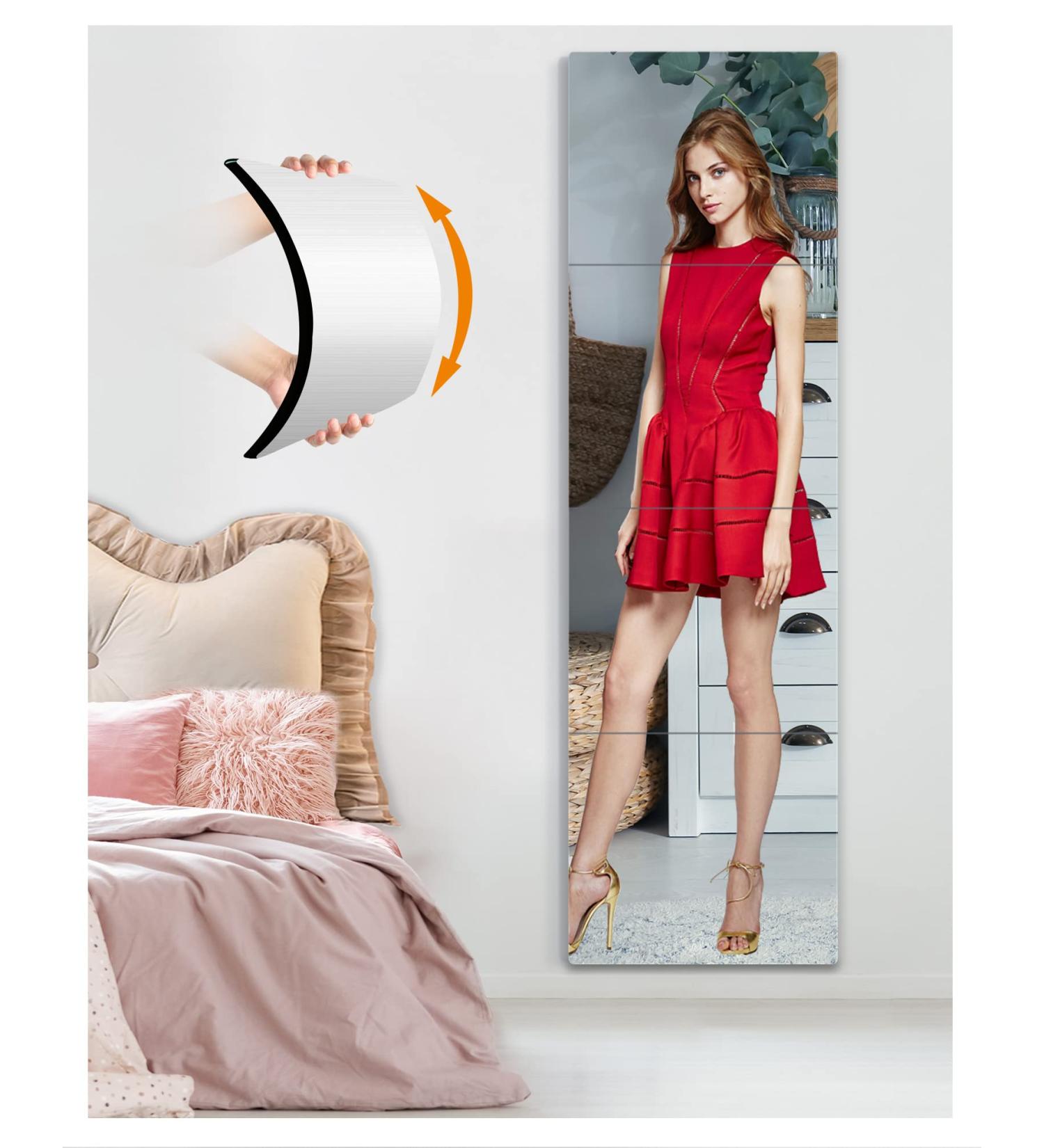 Shatterproof Full Length Wall Mirror Set 12x12 Acrylic Tiles, Extra Thick, Over The Door & Wall-Mounted, Ideal for Bedroom, Living Room, Home Gym Pack of 4 - Buy Online on GoSupps.com