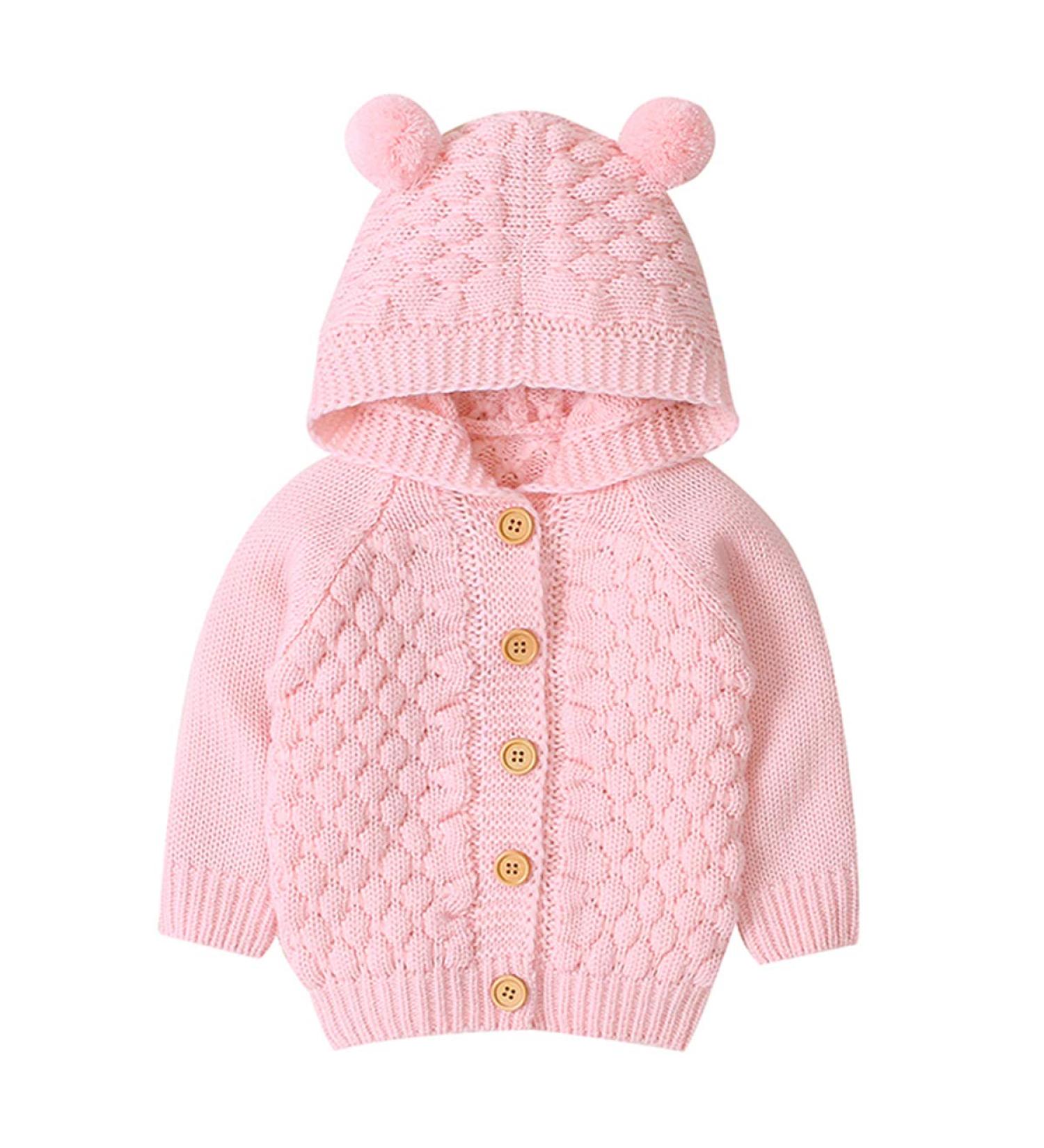 Puseky Baby Knit Sweater Hooded Ears Cardigan Coat - 6-12 Months (Pink) - Buy Online on GoSupps.com