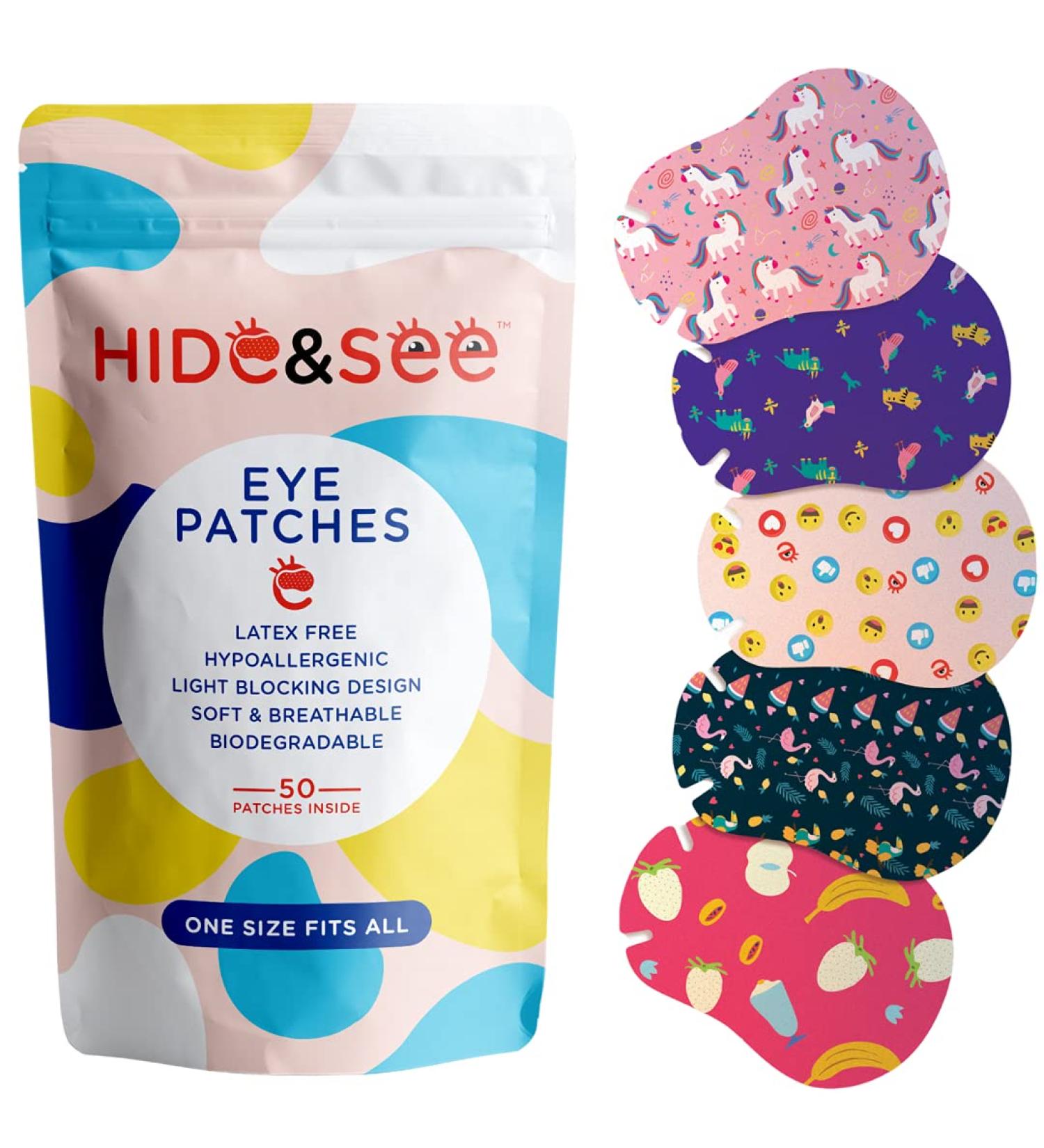 Unicorn Eye Patches for Kids & Adults | 50 Pack, Latex-Free, Hypoallergenic, Light Blocking Design - HIDE&SEE - Buy Online on GoSupps.com