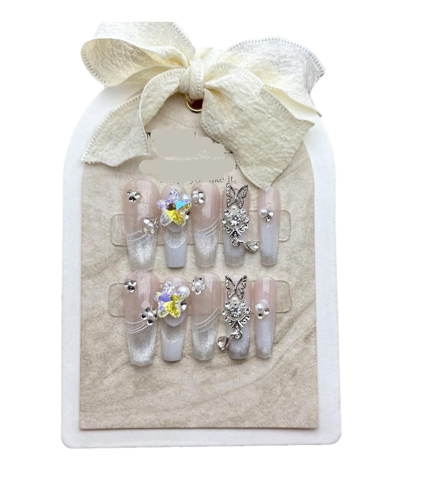 Handmade wearing nail patches long trapezoidal fantasy purple cat eyes French diamond fake nail patches manicure 10PCS (Size : M) - Buy Online on GoSupps.com