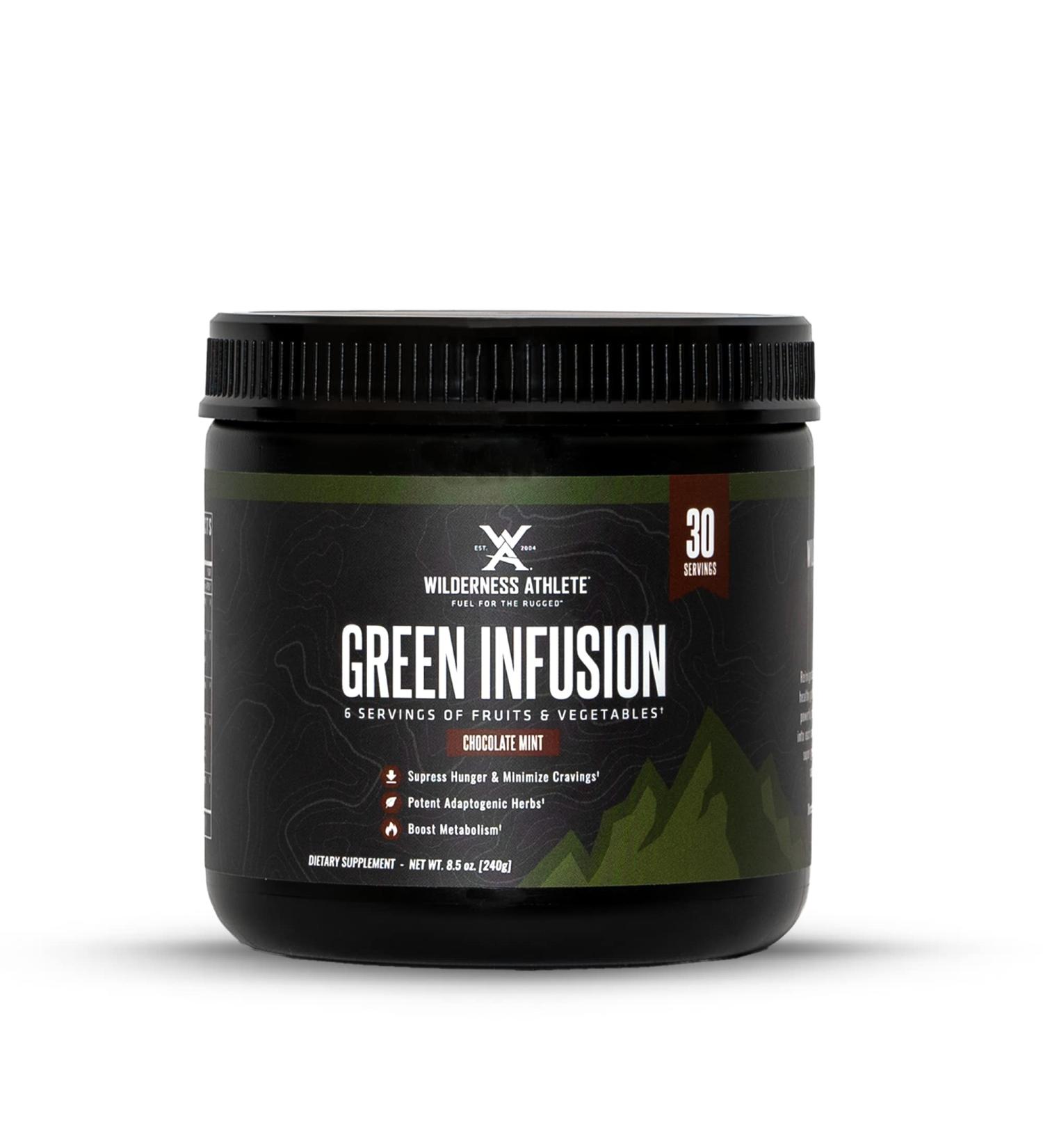 Wilderness Athlete Green Infusion Superfood Power Greens Powder with Wheatgrass, Astragalus Root, Green Tea Extract & Chlorella - 30 Servings (Chocolate Mint) - Buy Online on GoSupps.com