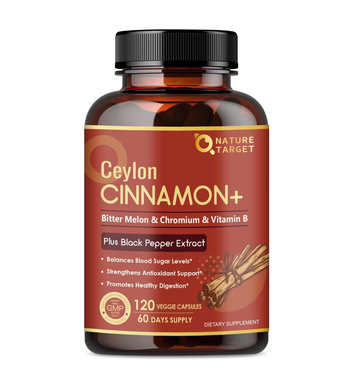 NATURE TARGET Ceylon Cinnamon Capsules - Cinnamon Supplements Plus Chromium Bitter Melon Vegetarian 120 Capsules 120 Count (Pack of 1) - Buy Online on GoSupps.com