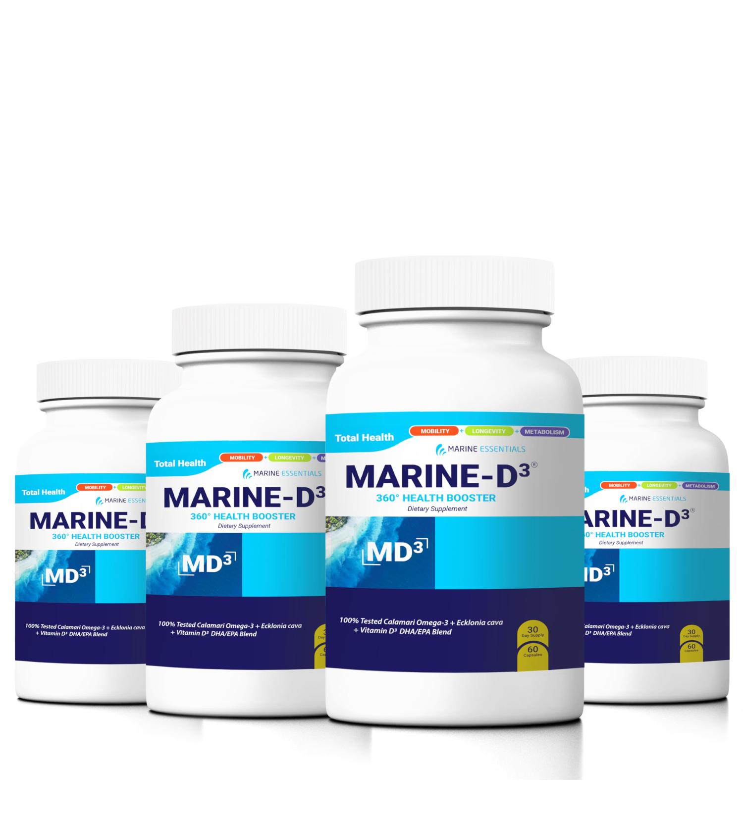 Marine Essentials - Marine D3 Omega 3 Calamari Ecklonia Cava DHA (4 Bottles - 240 Capsules) - Buy Online on GoSupps.com