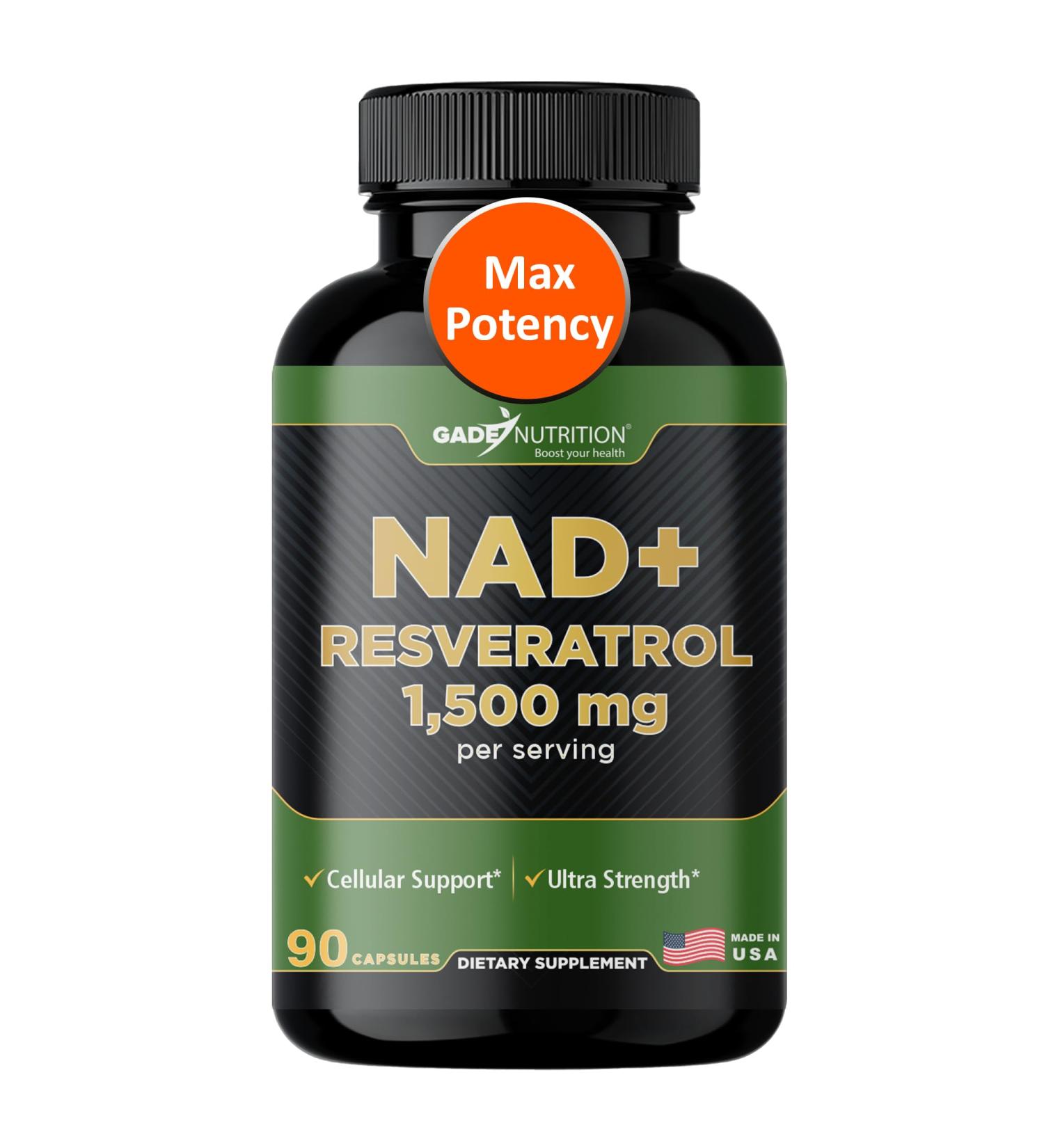 Gade Nutrition NAD Supplement with Resveratrol | Nicotinamide Plus in Capsules Made in USA | Antioxidant Healthy Aging Supplement - Buy Online on GoSupps.com