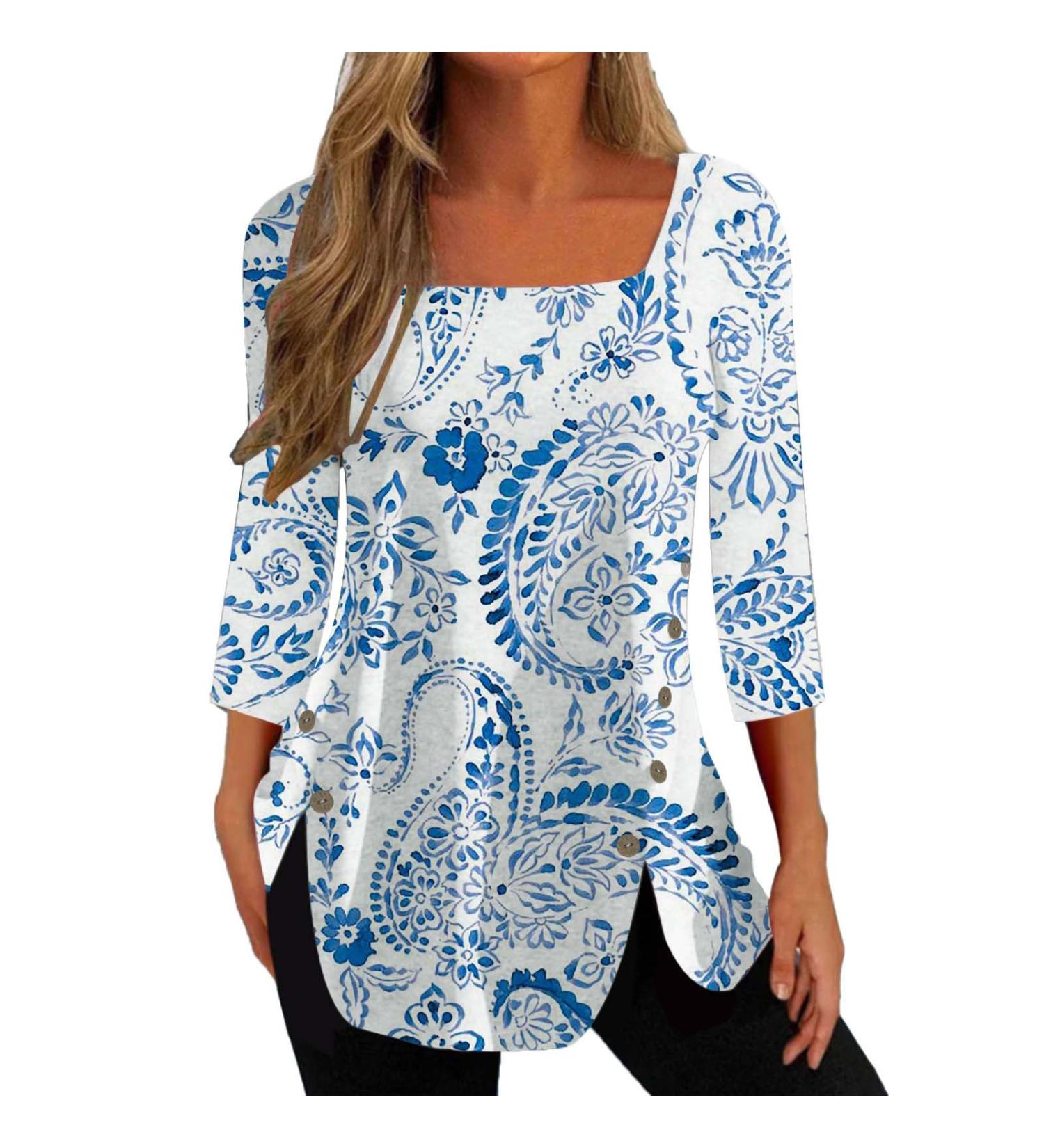 Womens Sweatshirts UK: Side Button Tops & Long Sleeve Square Neck Shirts in Black Hoodies - Blue, S-XXL | tsaChick WYB47 - Buy Online on GoSupps.com