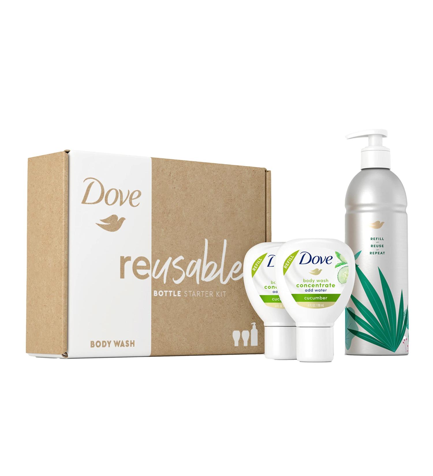 Dove Cucumber Body Wash Aluminum Reusable Bottle & Concentrate Refill Starter Kit (2x) for Soft Skin & Lasting Nourishment - 3 Piece Set - Buy Online on GoSupps.com