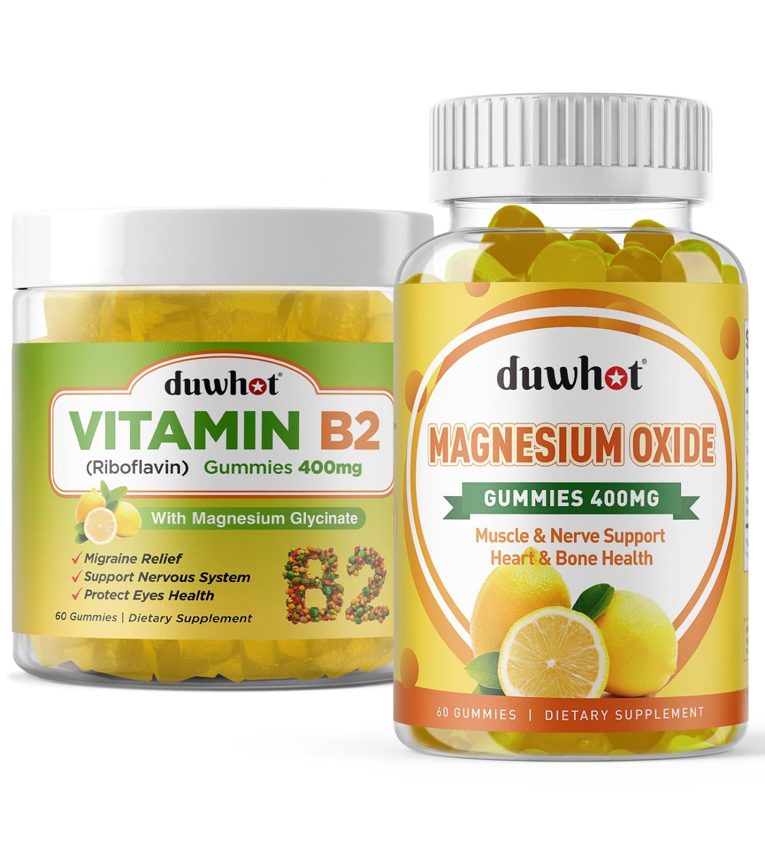 Migraine Relief - Vitamin B2 Gummies (Riboflavin) 400mg & Magnesium Oxide Gummies 400mg Headache Relief & Nervous System Support - Buy Online on GoSupps.com