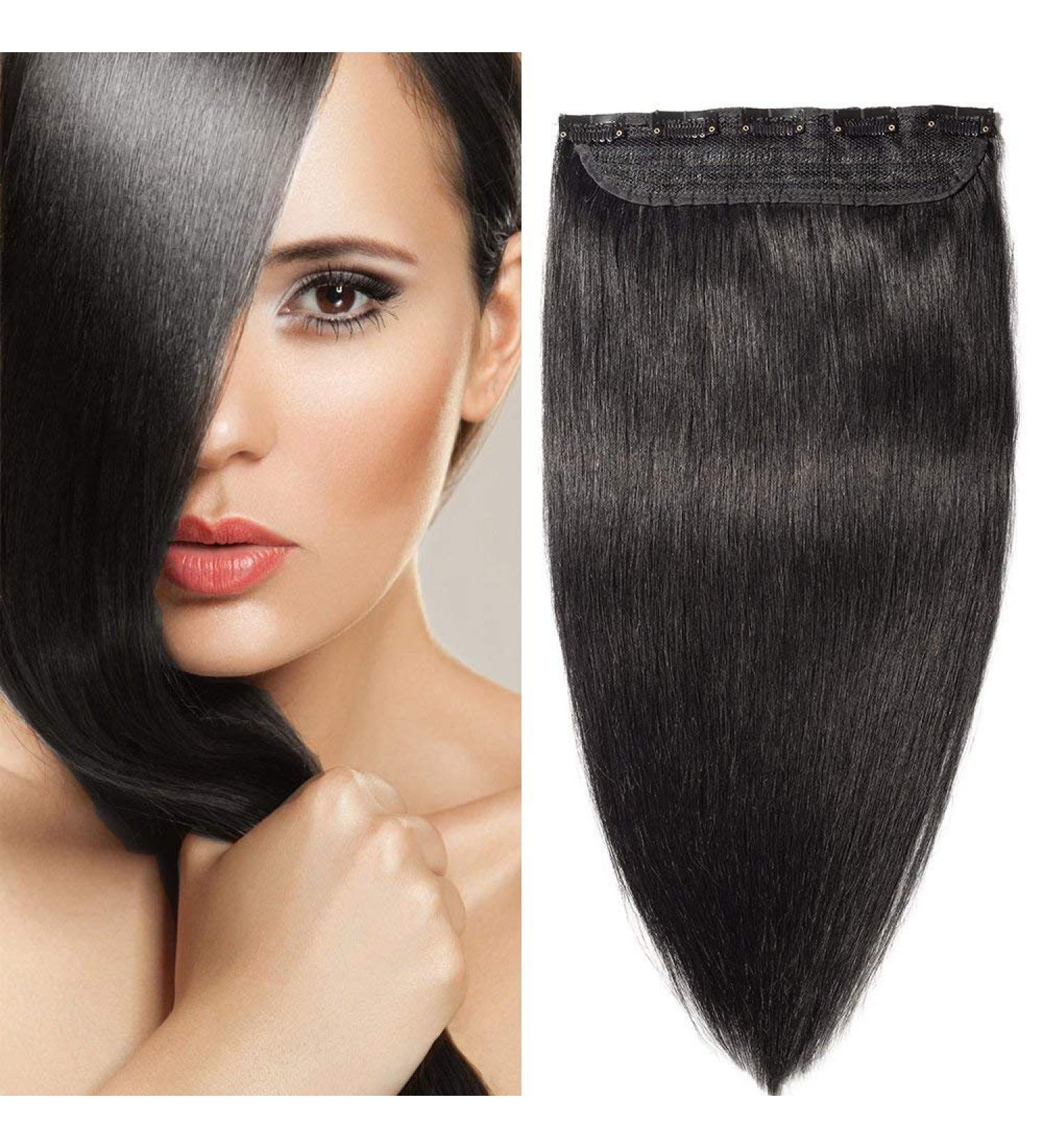 Elailite Clip-In Hair Extensions - 3/4 Full Head Human Hair 5 Clips Straight 45cm 90g #1B Natural Black - International Shipping - Buy Online on GoSupps.com