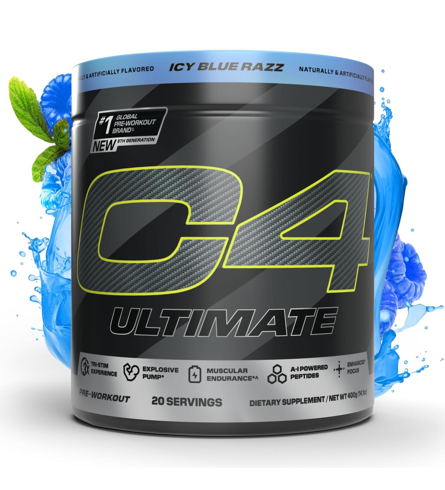 Cellucor C4 Ultimate Pre Workout Powder - Sugar Free Preworkout Energy Supplement for Men & Women - 300mg Caffeine + TeaCrine + Dynamine + Creatine - ICY Blue Razz, 20 Servings Icy Blue Razz 14.1 Ounce (Pack of 1) - Buy Online on GoSupps.com