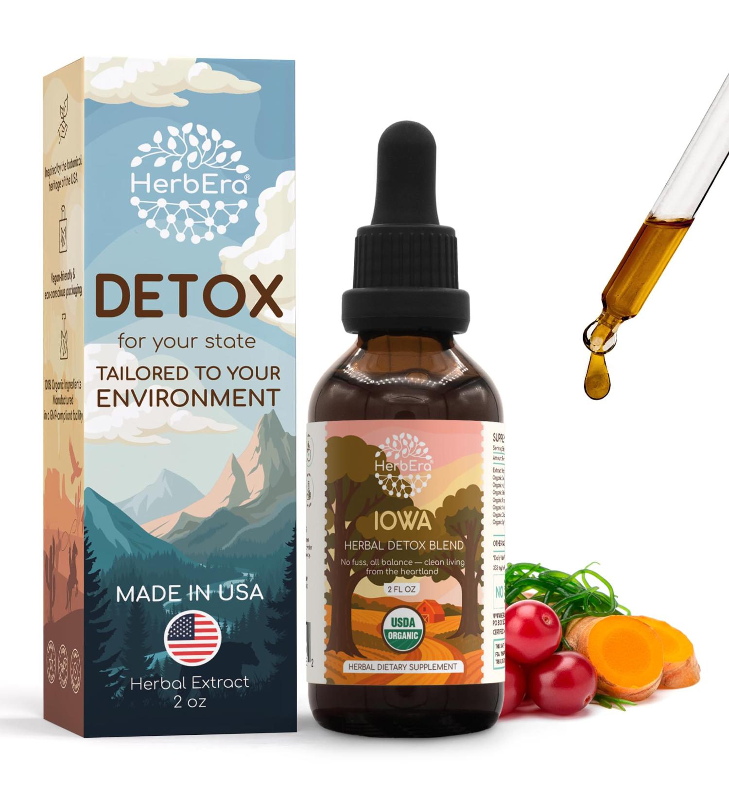 HerbEra Iowa Herbal Detox Blend - USDA Organic Extract Made in USA | Immune & Liver Support Liquid Drops | Dandelion Root Milk Thistle Schisandra Turmeric Chaparral | 2 fl oz - Buy Online on GoSupps.com