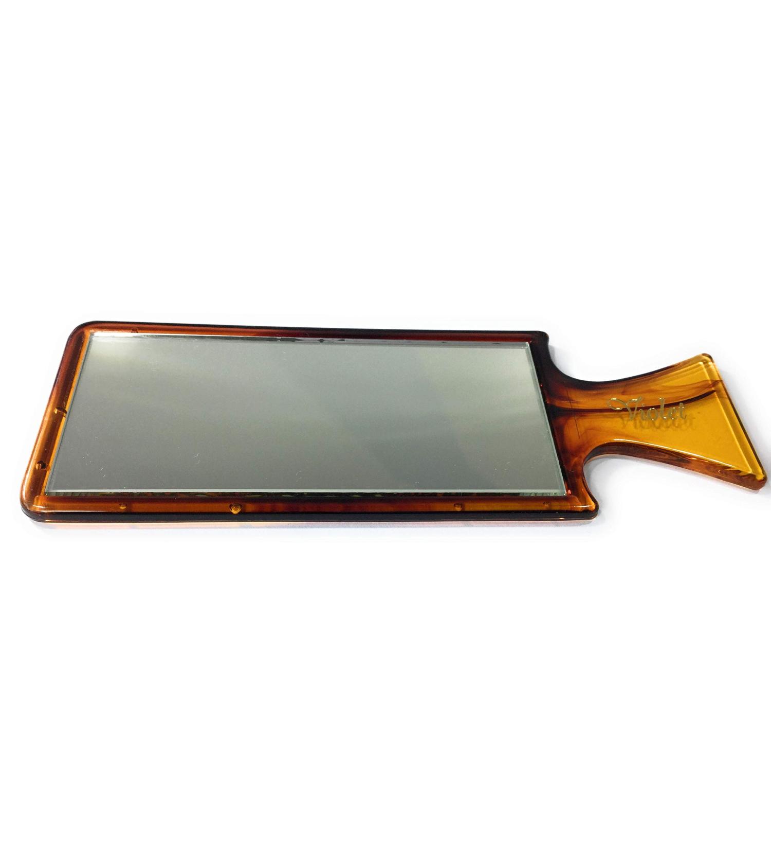 niavida pocket mirror Retro-Classique 14 cm with frame + handle in amber look glass mirror rectangular