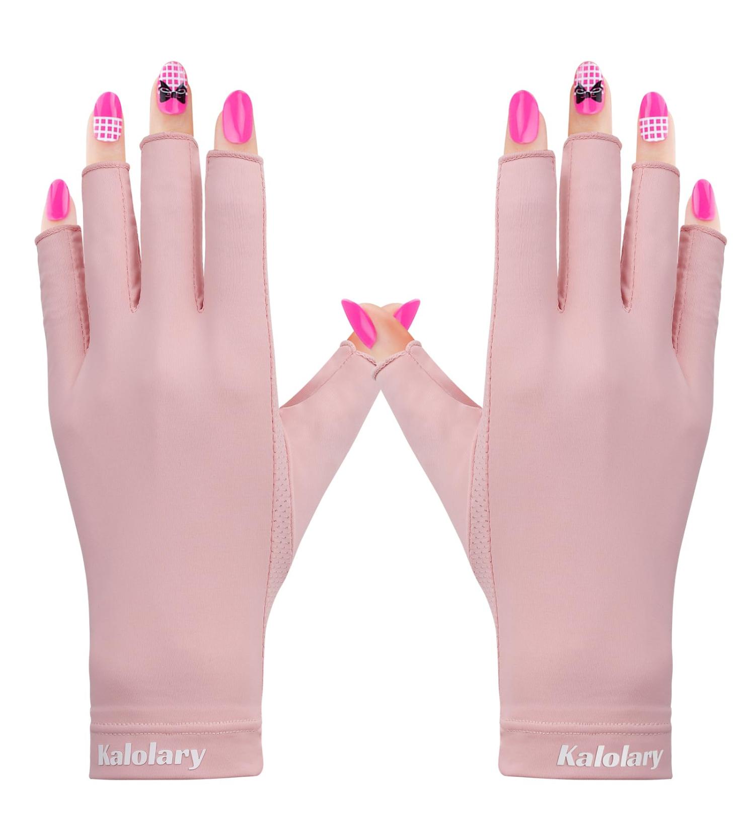 Kalolary Anti UV Gloves for Nail Lamp UPF50+ UV Protection Gloves for Manicure Nail Art Fingerless UV Shield Gloves for Women Girls Gel Manicures (Pink) - Buy Online on GoSupps.com