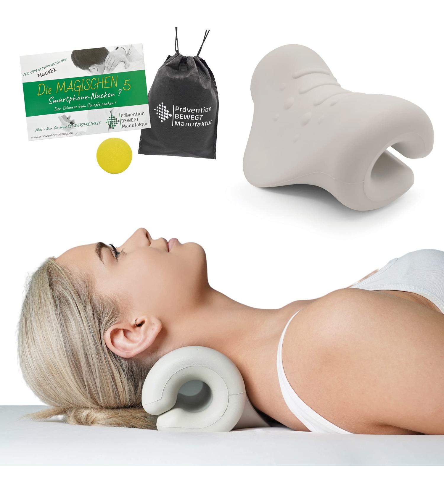Neck Extensor Cushion - Innovative Neck Massage Device for Pain Relief | Extra Exercise Guide from German Physiotherapists - Beige/Gray - Buy Online on GoSupps.com