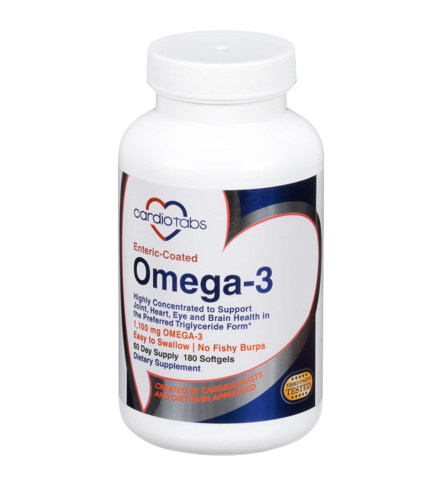 CardioTabs Omega-3 Enteric-Coated Fish Oil Supplements Triglyceride Form 1100 mg Total Omega-3 Fatty Acids Non-Dairy and Gluten-Free Special Enteric Coated Softgels for No Fishy Burps - 180 Count - Buy Online on GoSupps.com
