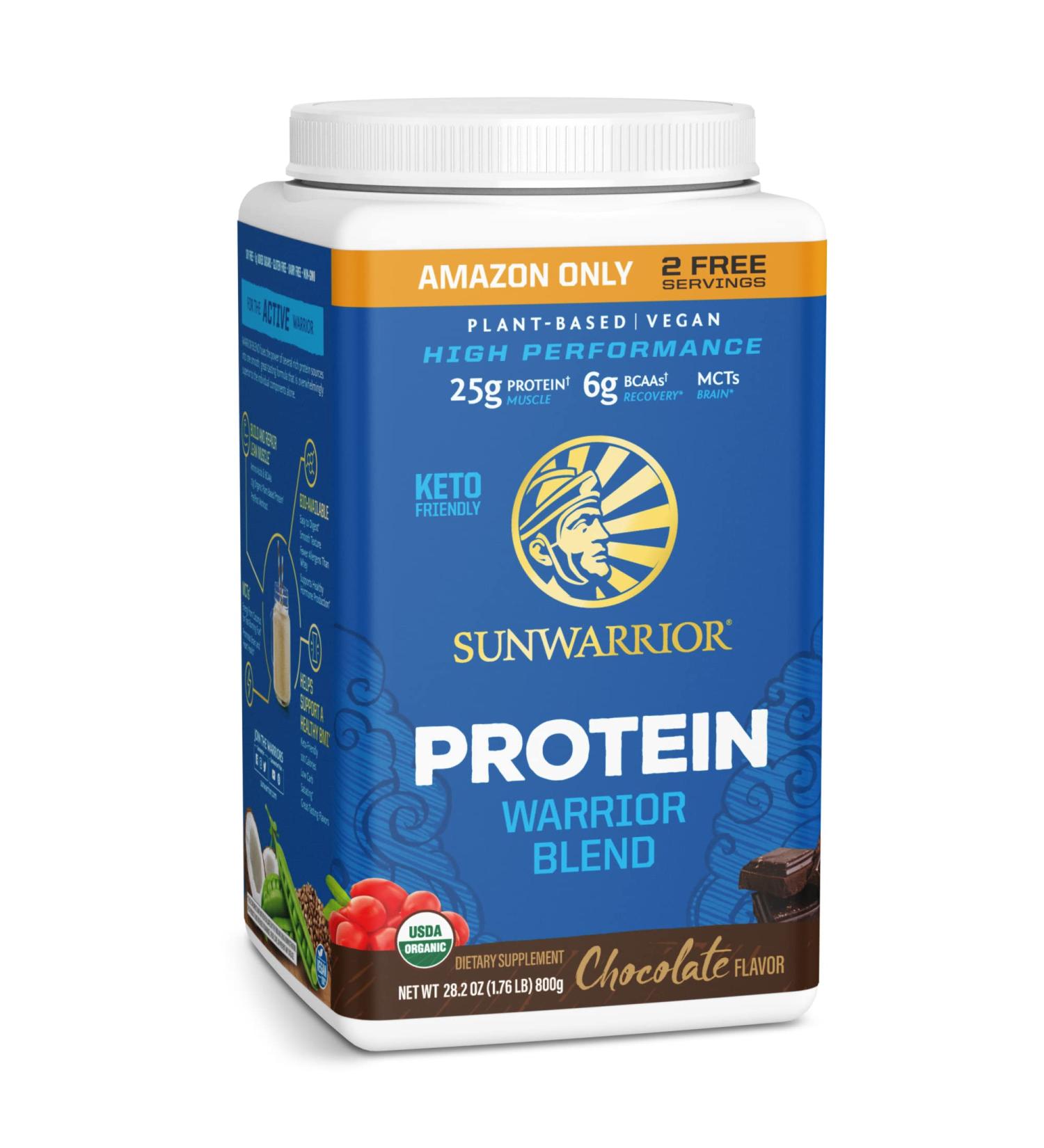 Sunwarrior Warrior Blend Vegan Protein Powder | Chocolate 800 G | Plant Based Protein with BCAA | Keto, Gluten, Dairy, Sugar Free | Non-GMO Organic Raw Protein Shake - Buy Online on GoSupps.com