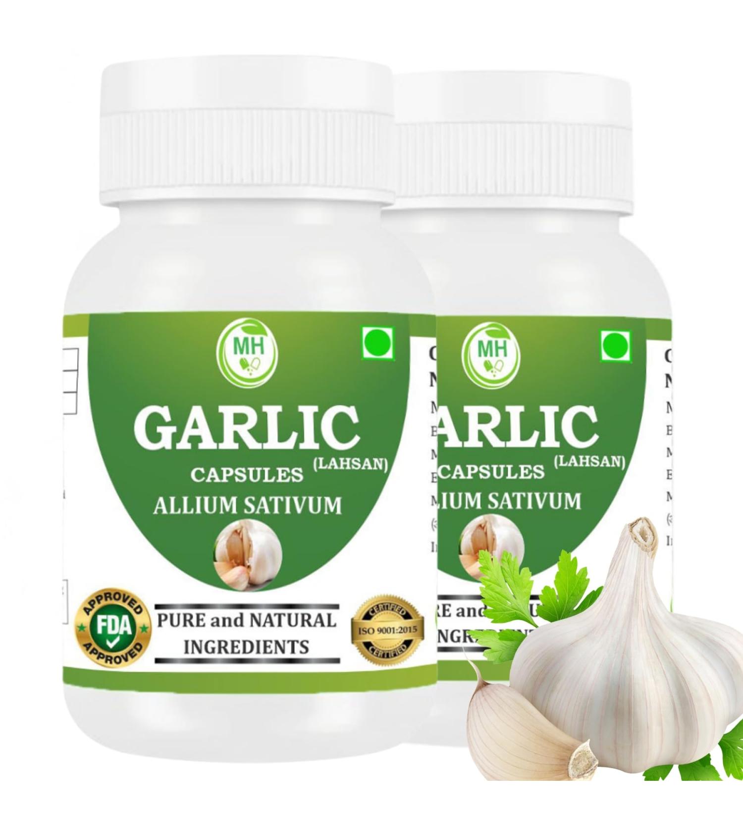 Morsan Healthcare Garlic Capsules 500 mg with Allium sativum Extract. 120 Capsules per Bottle Herbal Garlic Supplement in Capsule Form for Daily Use Standard Size Pack of 2 Bottles for Adults - Buy Online on GoSupps.com