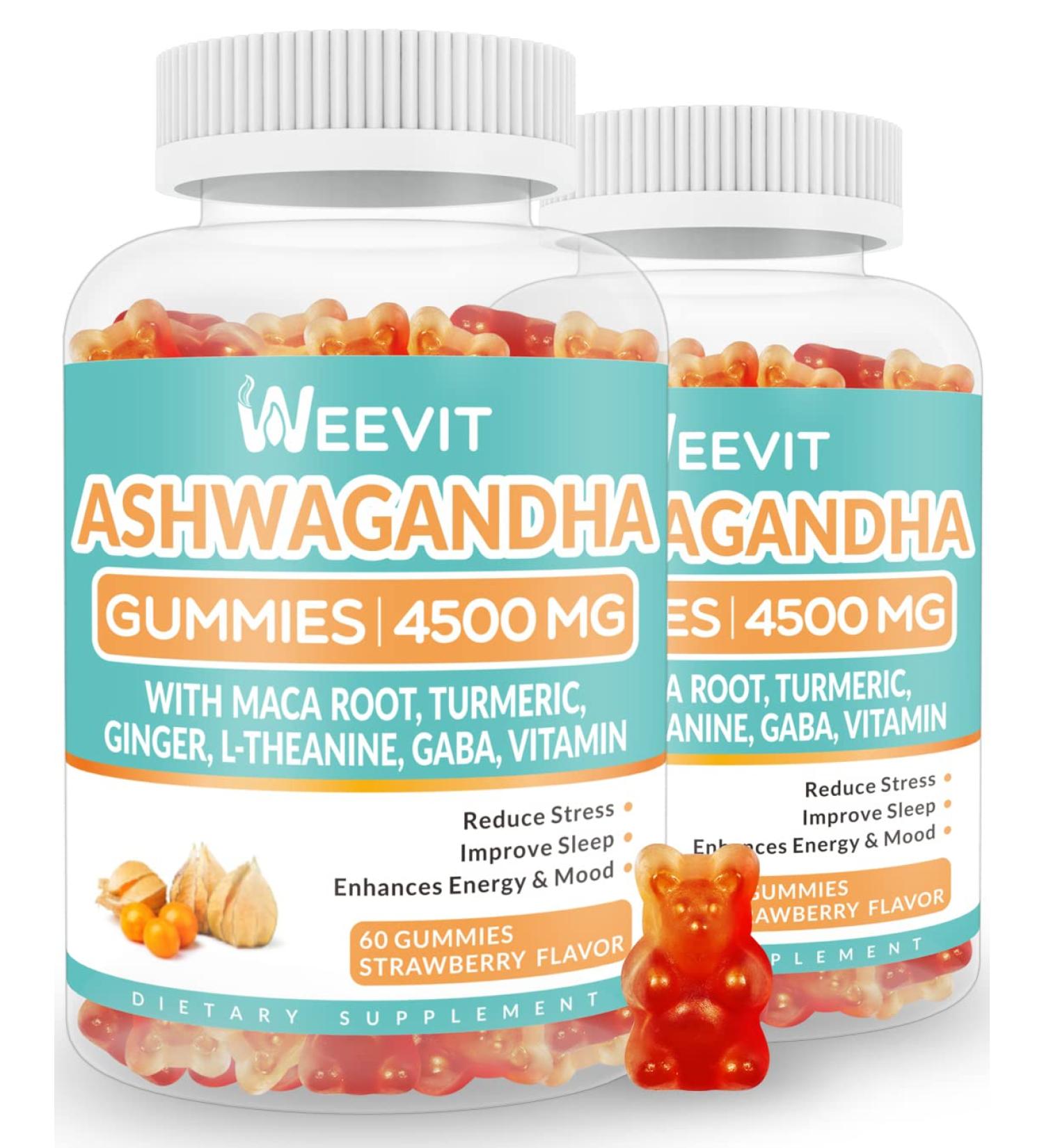 Organic Ashwagandha Gummies with Maca Root Powder - 4500mg for Sleep, Stress Relief, Energy Boost - 2-Pack (60 Count Each) - Buy Online on GoSupps.com