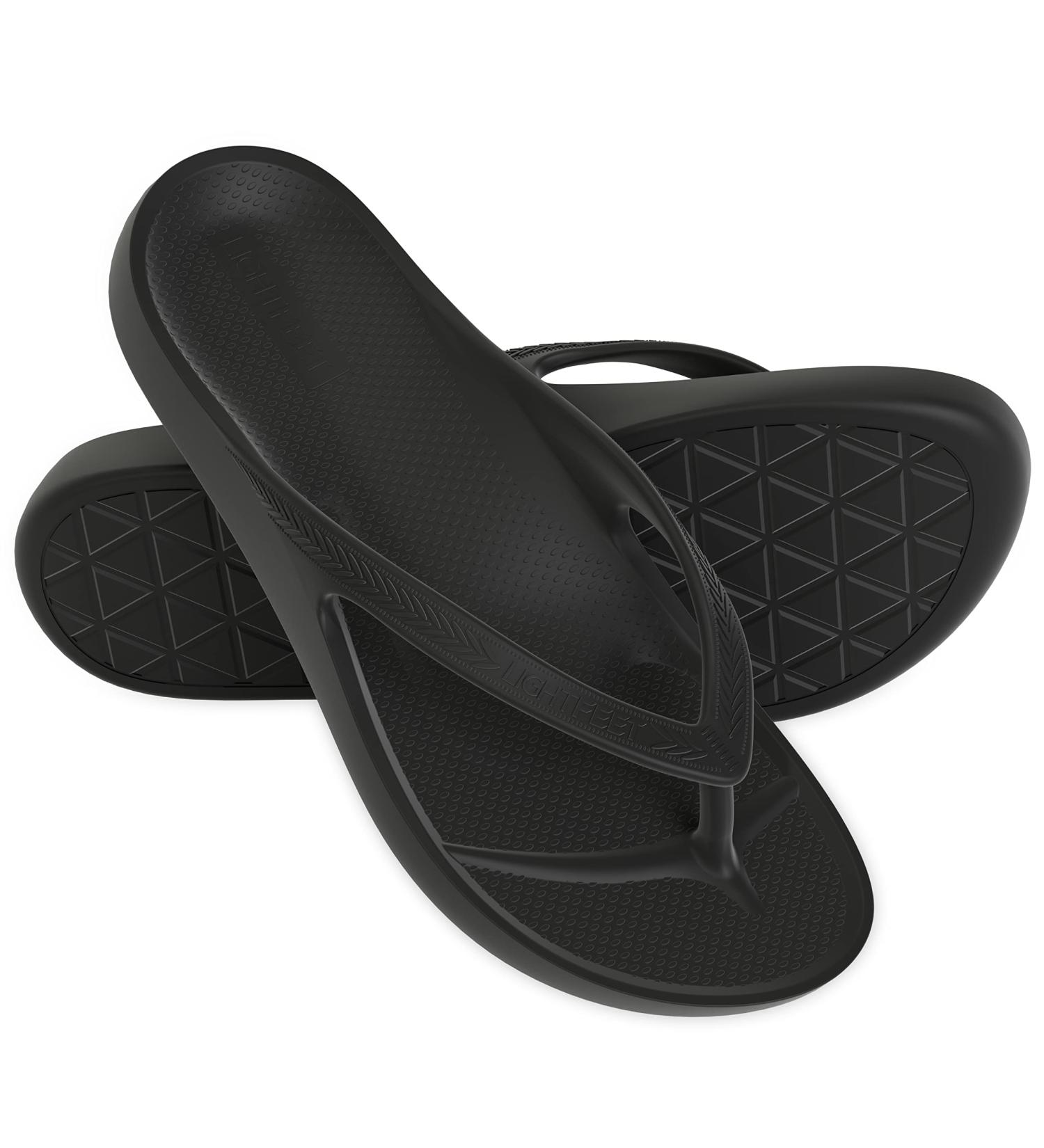 LightFeet Arch Support Flip Flops | Unisex Podiatrist-Designed Orthotic Sandals | Plantar Fasciitis Relief | Recycled Materials | 8 Women/7 Men | Black - Buy Online on GoSupps.com