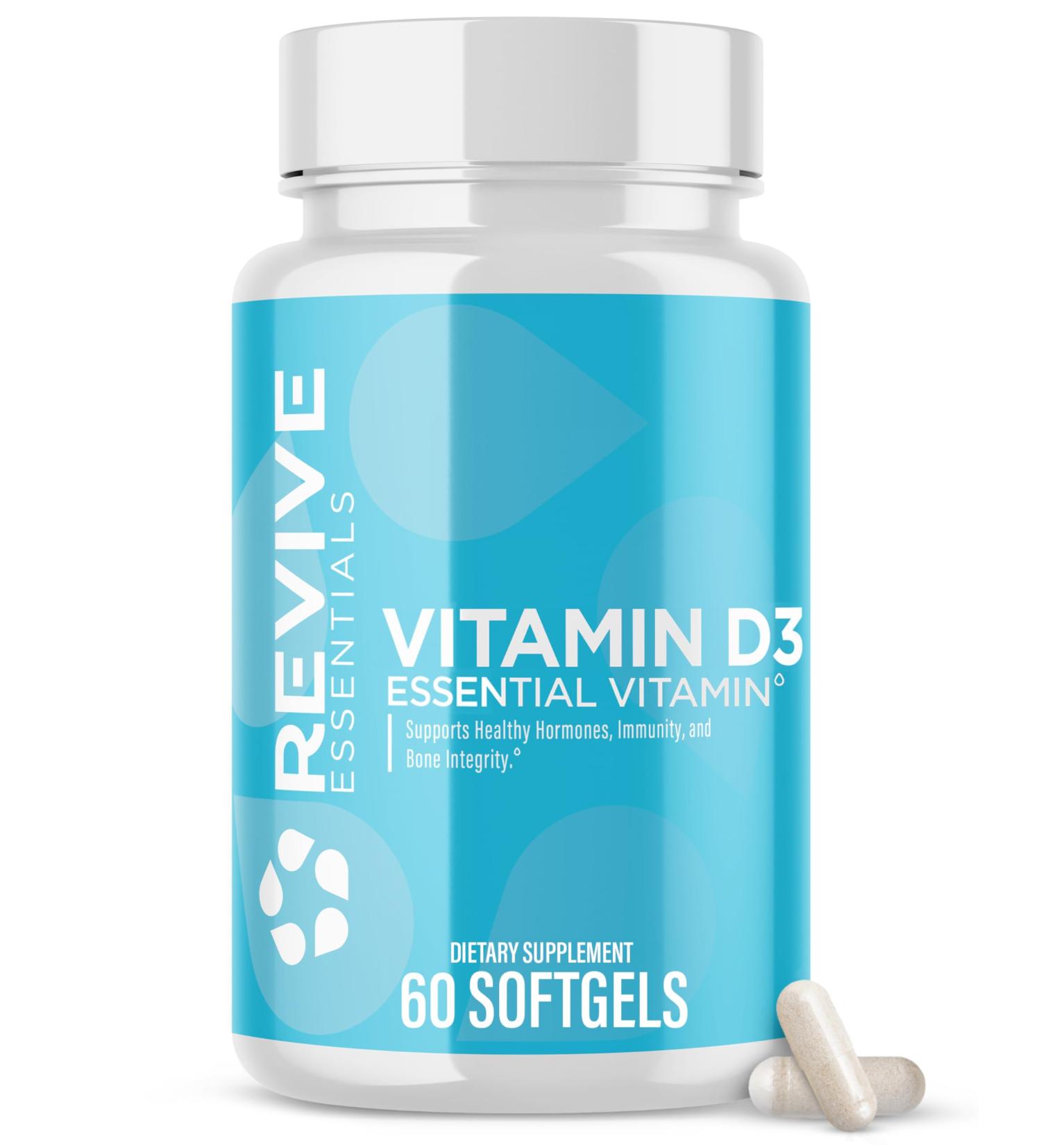 Revive MD Vitamin D3 Supplement 5000 IU High Potency Cholecalciferol for Immune Support Calcium Absorption Bone & Muscle Health Non-GMO Dietary Supplement No Fillers (60 Softgels 60 Servings) - Buy Online on GoSupps.com