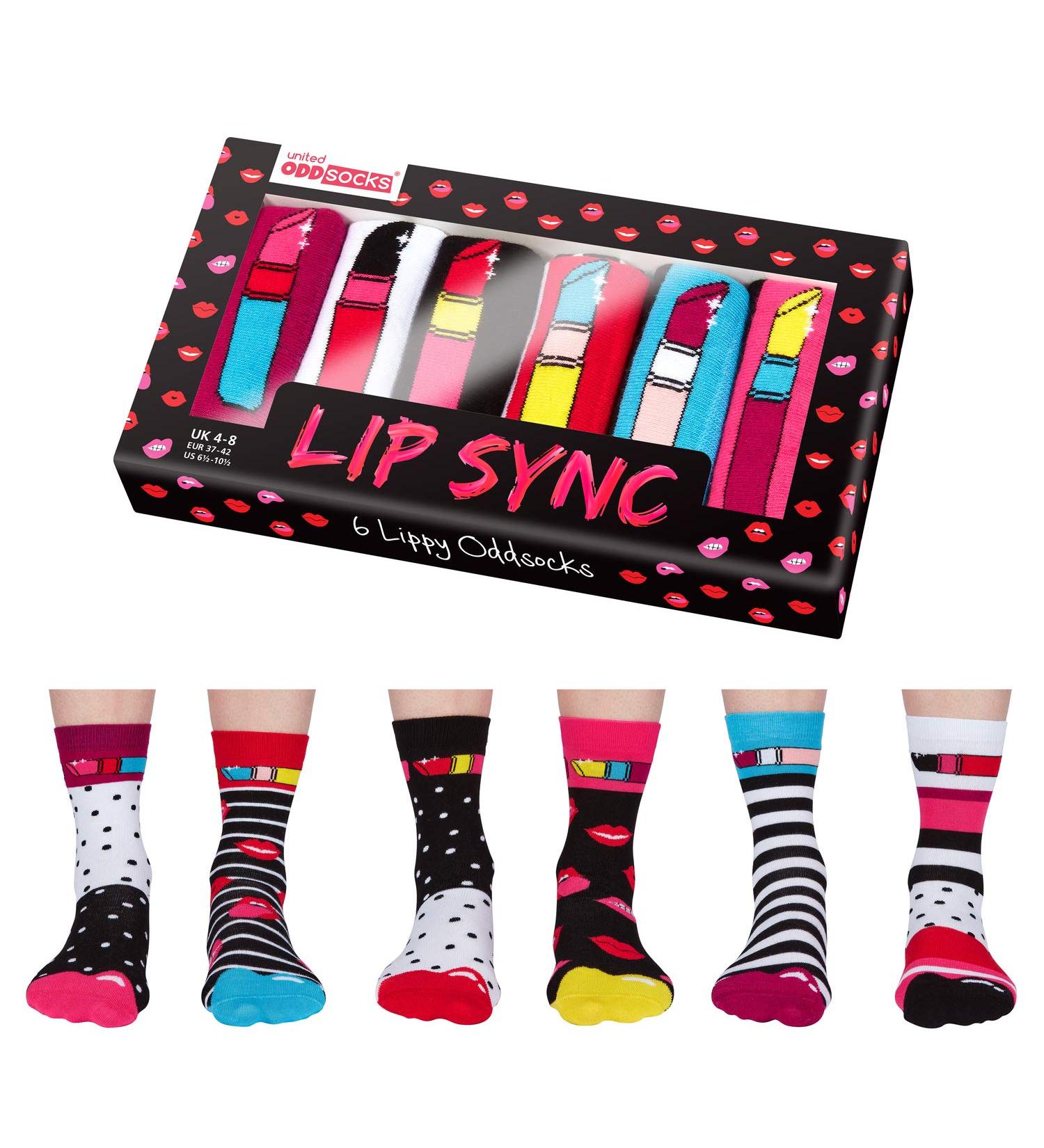 Lip Sync Lipstick Oddsocks Socks in 37-42 in a set of 6 - Socks