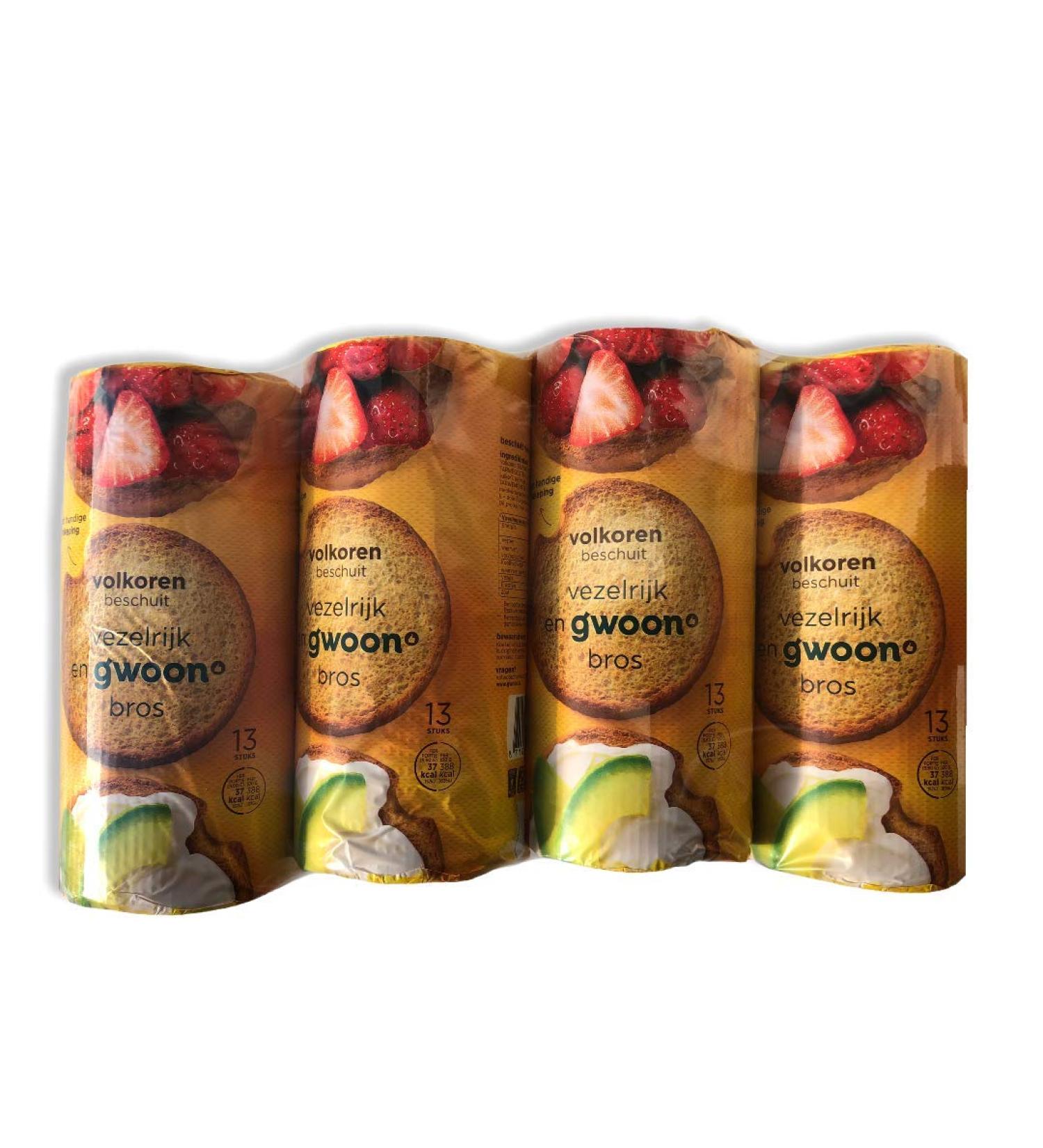 gwoon volkoren beschuit Wholegrain rusks Holland 4x 13 pieces (4x125g bulk pack)