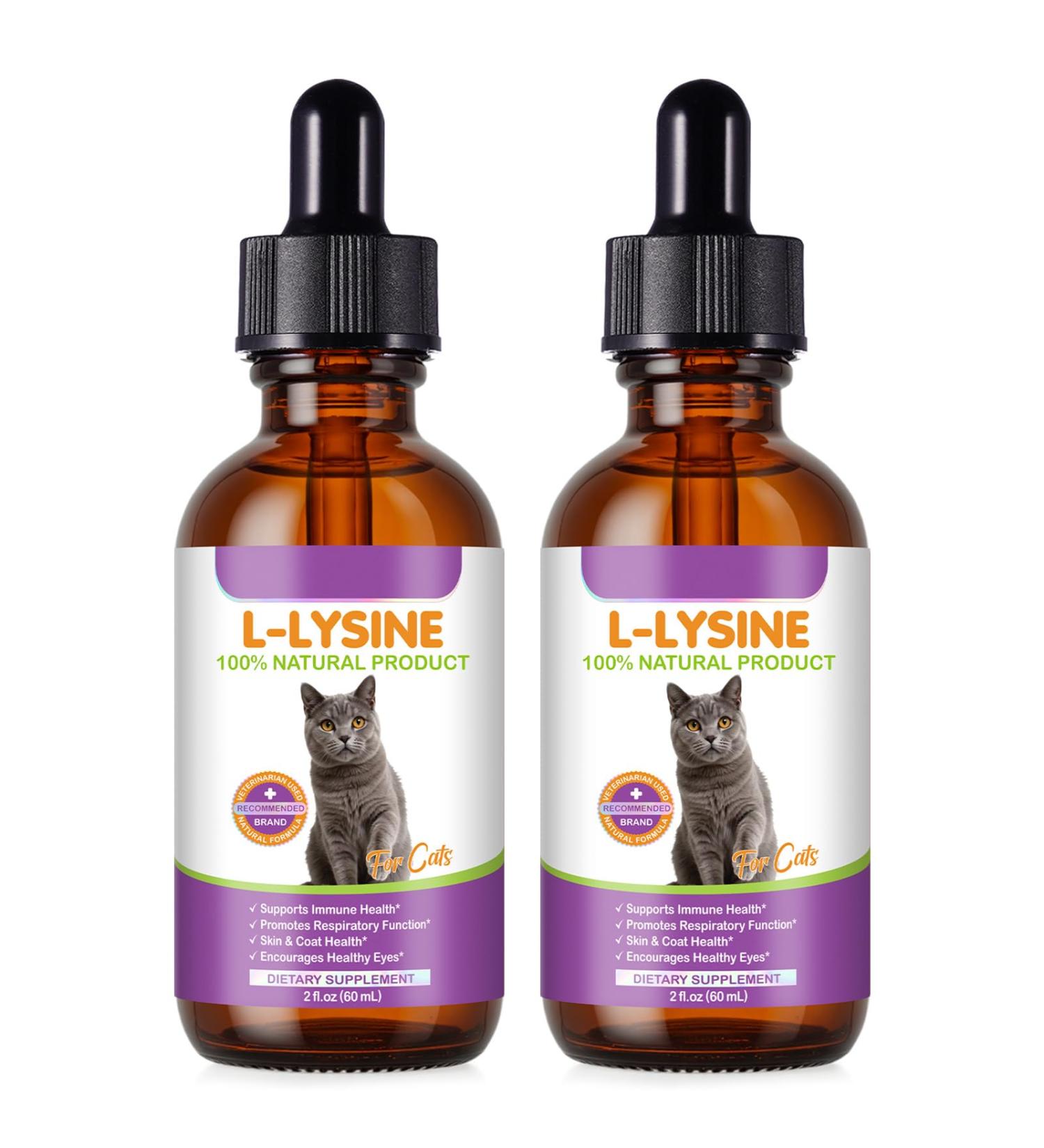 2 PCS L-Lysine Supplement for Cats, Immune & Respiratory Support Liquid with Natural Ingredients, Chicken Flavor Dietary Supplement for Skin, Coat & Eye Health, 2 fl oz - Buy Online on GoSupps.com