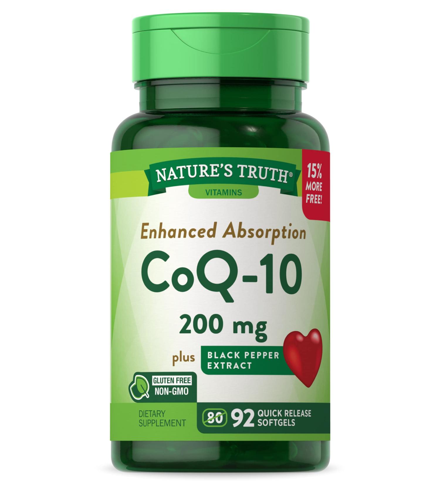 Buy Nature's Truth CoQ10 200 mg Softgels - Enhanced Absorption with Black Pepper Extract | 92 Count | Non-GMO & Gluten Free Supplement for Optimal Health - Buy Online on GoSupps.com