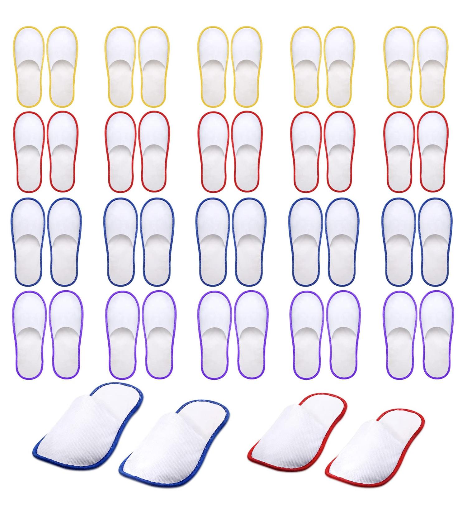 Geyoga 20 Pairs Disposable Spa Slippers | Non-Slip Hotel & Travel Guest Slippers - Unisex | Massage Supplies - 2 Sizes (Brown/ Red/ Blue/ Yellow) - Buy Online on GoSupps.com