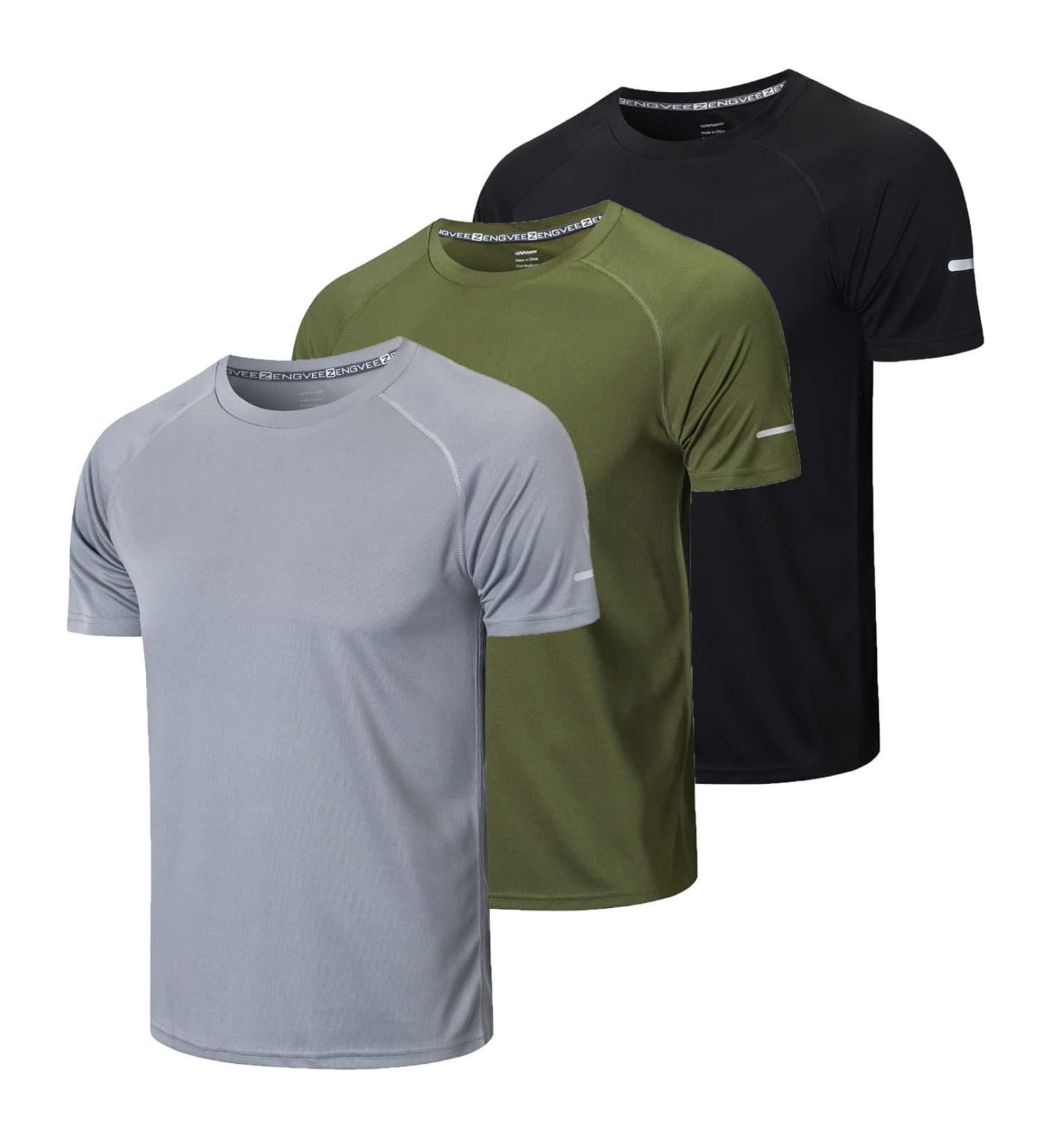 Gaiatiger 3 Pack Men s Sport T-Shirts - Breathable Rapid Drying Fitness & Running Shirts in Black Gray Green - Perfect for Training & Sports - Buy Online on GoSupps.com