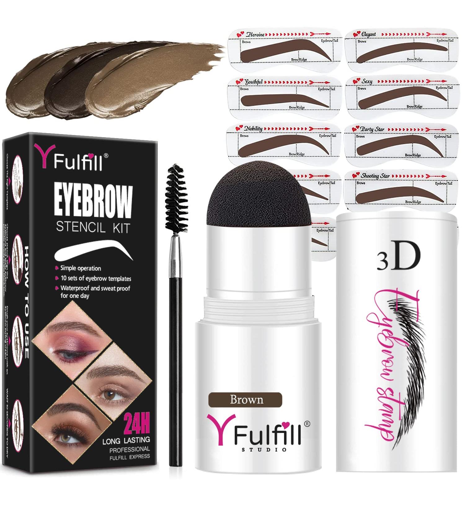 YFulfill Eyebrow Stamp and Eyebrow Stencil Kit for Perfect Eyebrow Makeup Easy-to-Use Waterproof and Natural Look Includes Spoolie and 10pcs Eyebrow Stencils (Brown) - Buy Online on GoSupps.com