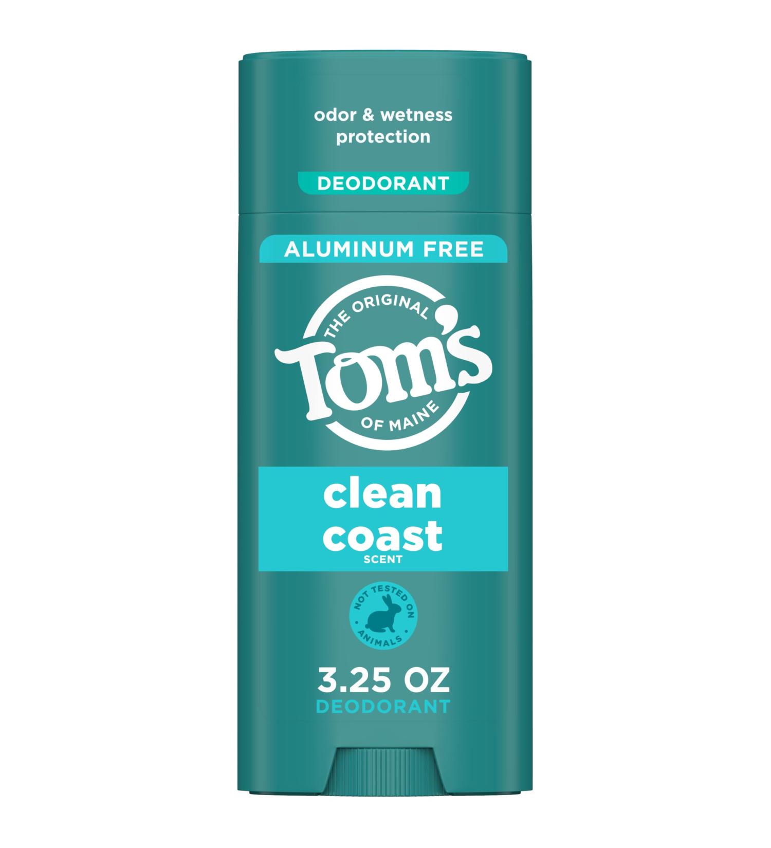 Tom s of Maine Clean Coast Aluminum Free Natural Deodorant For Women & Men | Goes on Clear | Odor & Wetness Protection | Naturally Derived and Moisture-Locking Ingredients | 3.25 oz Clean Coast 3.25 Ounce (Pack of 1) - Buy Online on GoSupps.com